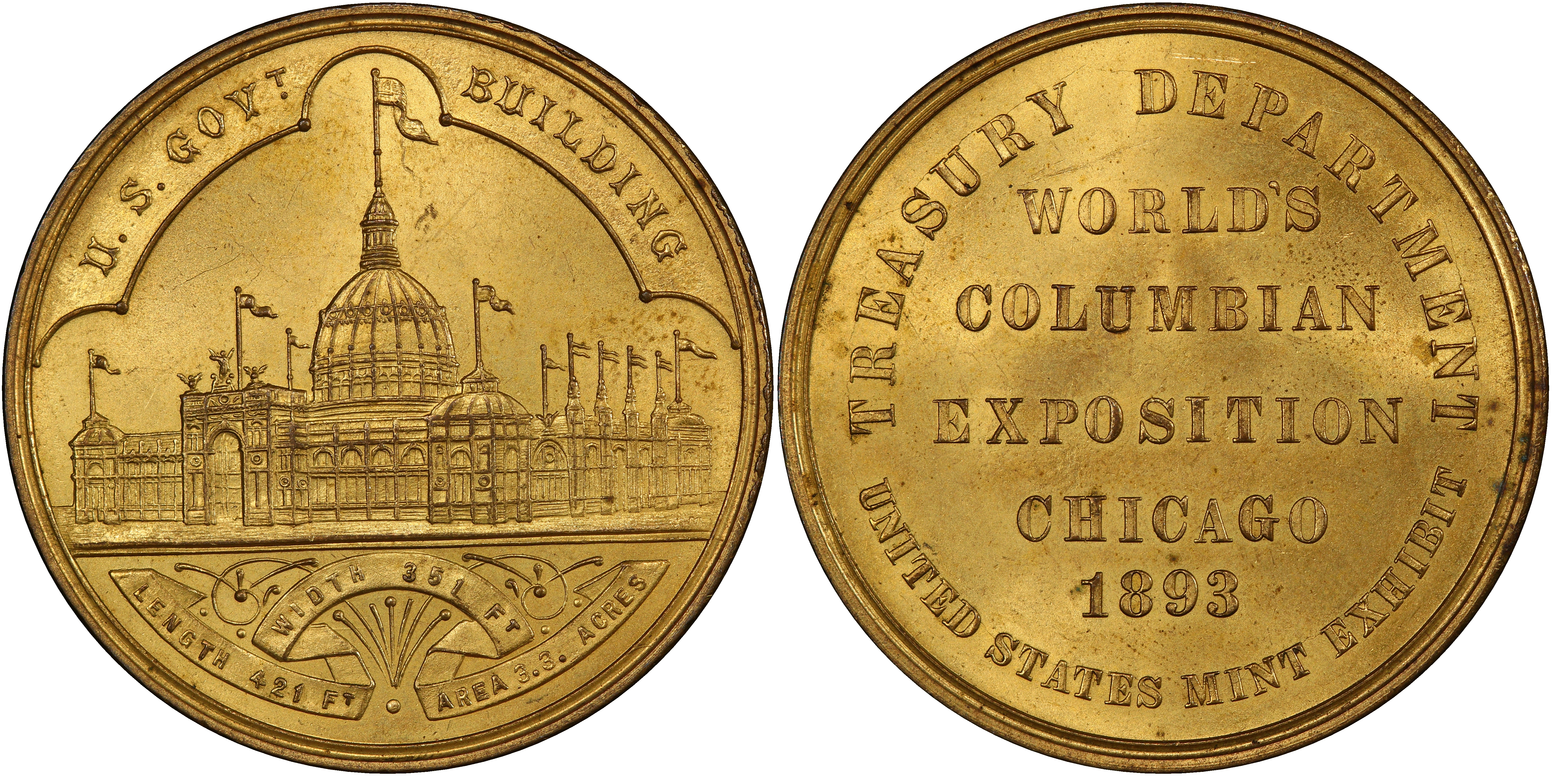 1893 SC 1 HK 155 Brass T 2 World s Columbian Expo Regular Strike