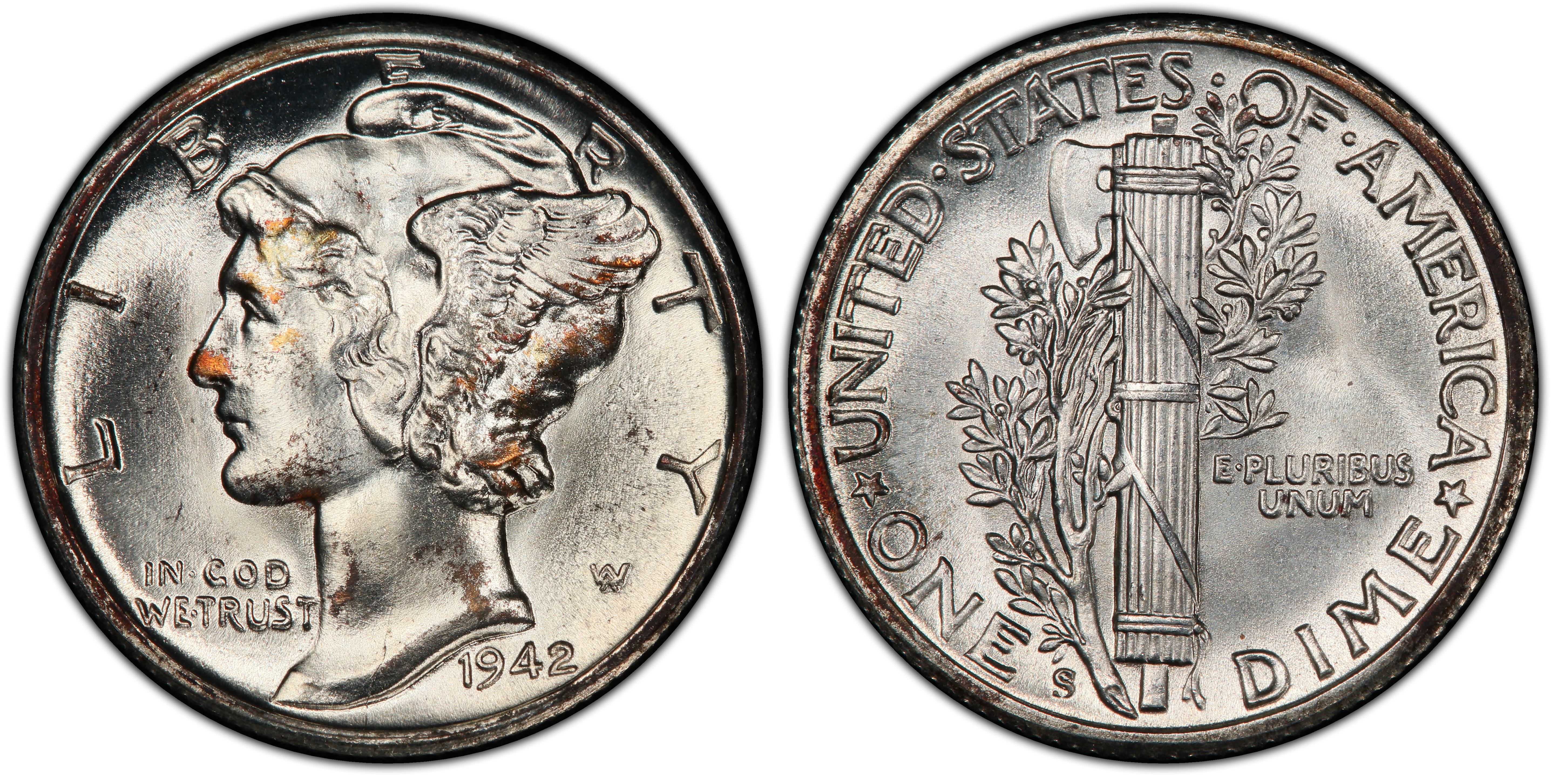 1942-S 10C Inverted Mintmark FS-501, FB (Regular Strike) Mercury Dime ...