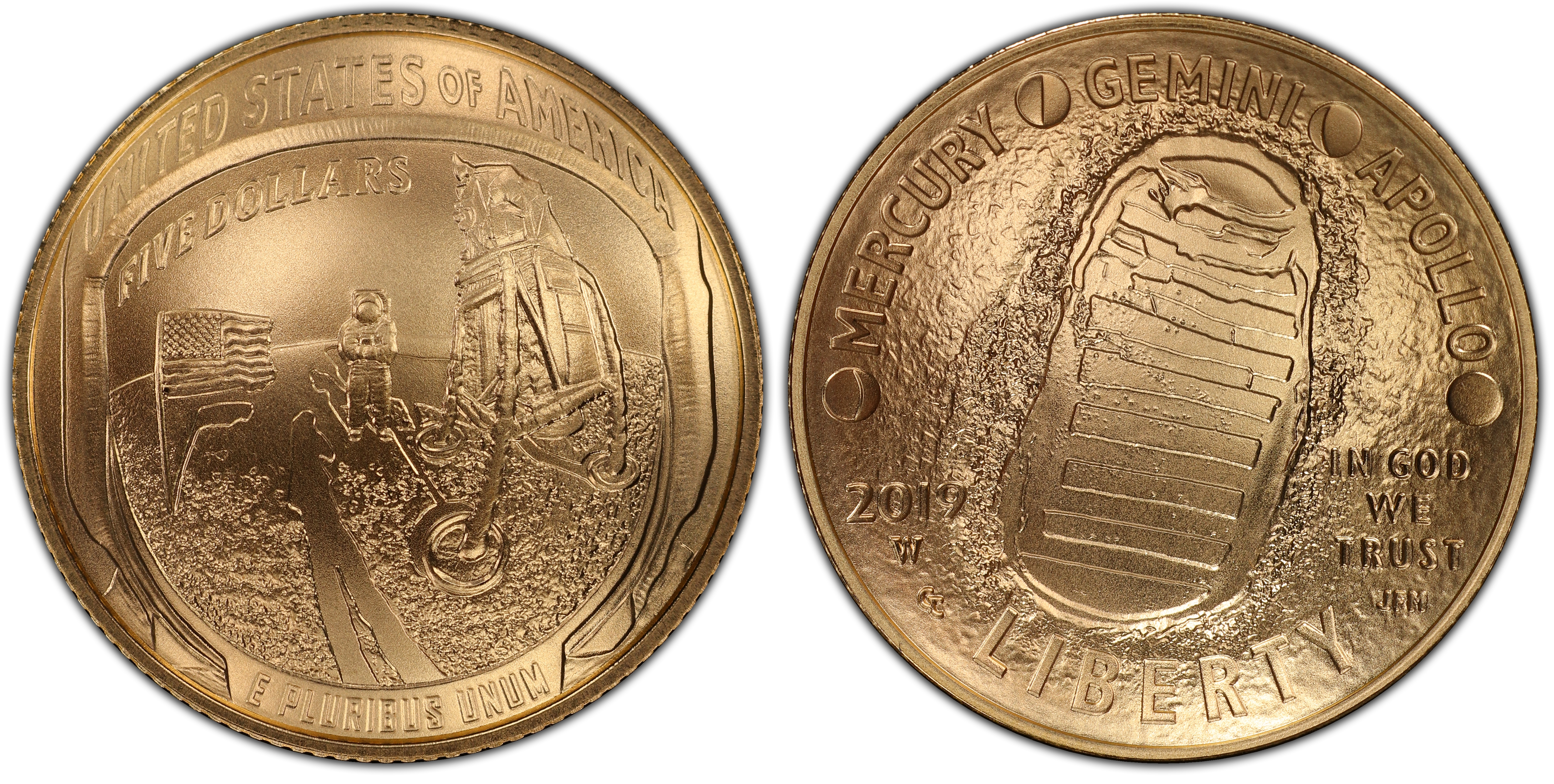 Images of Modern Gold Commemorative 2019-W $5 Apollo 11 50th ...