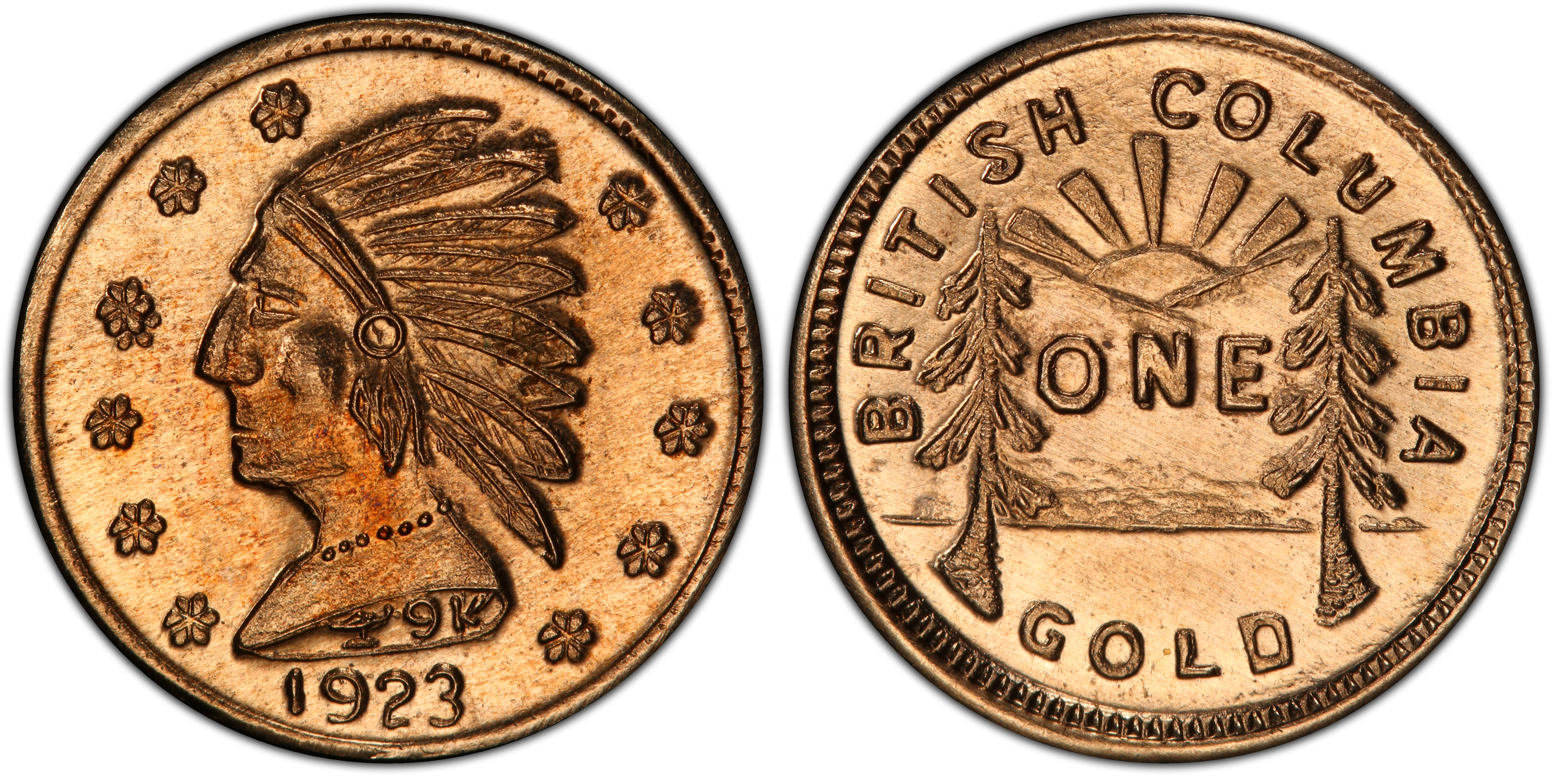 1923 tkn $1 greene-480 9k british columbia gold