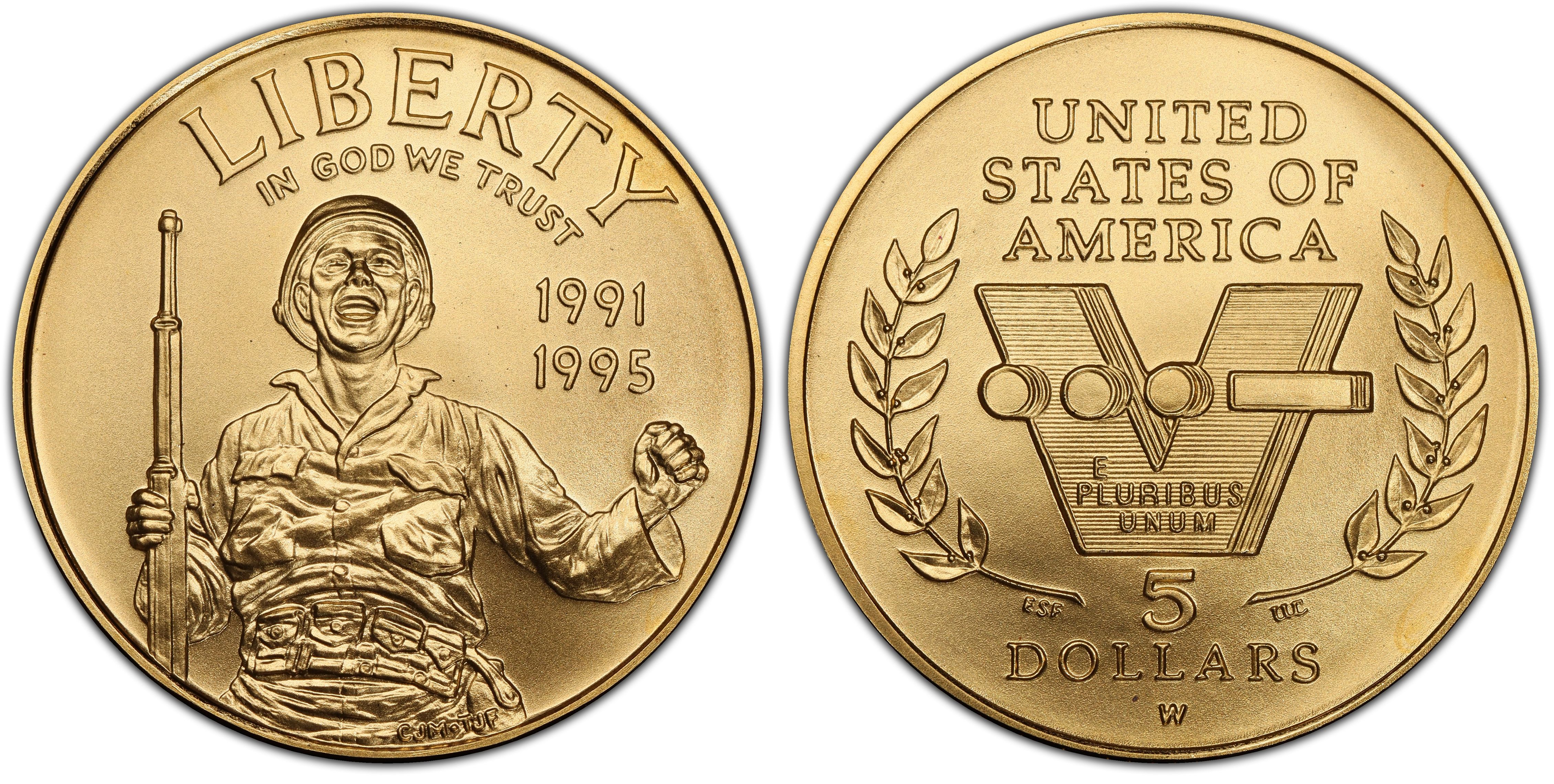 1991-95-W $5 World War II (Regular Strike) Modern Gold