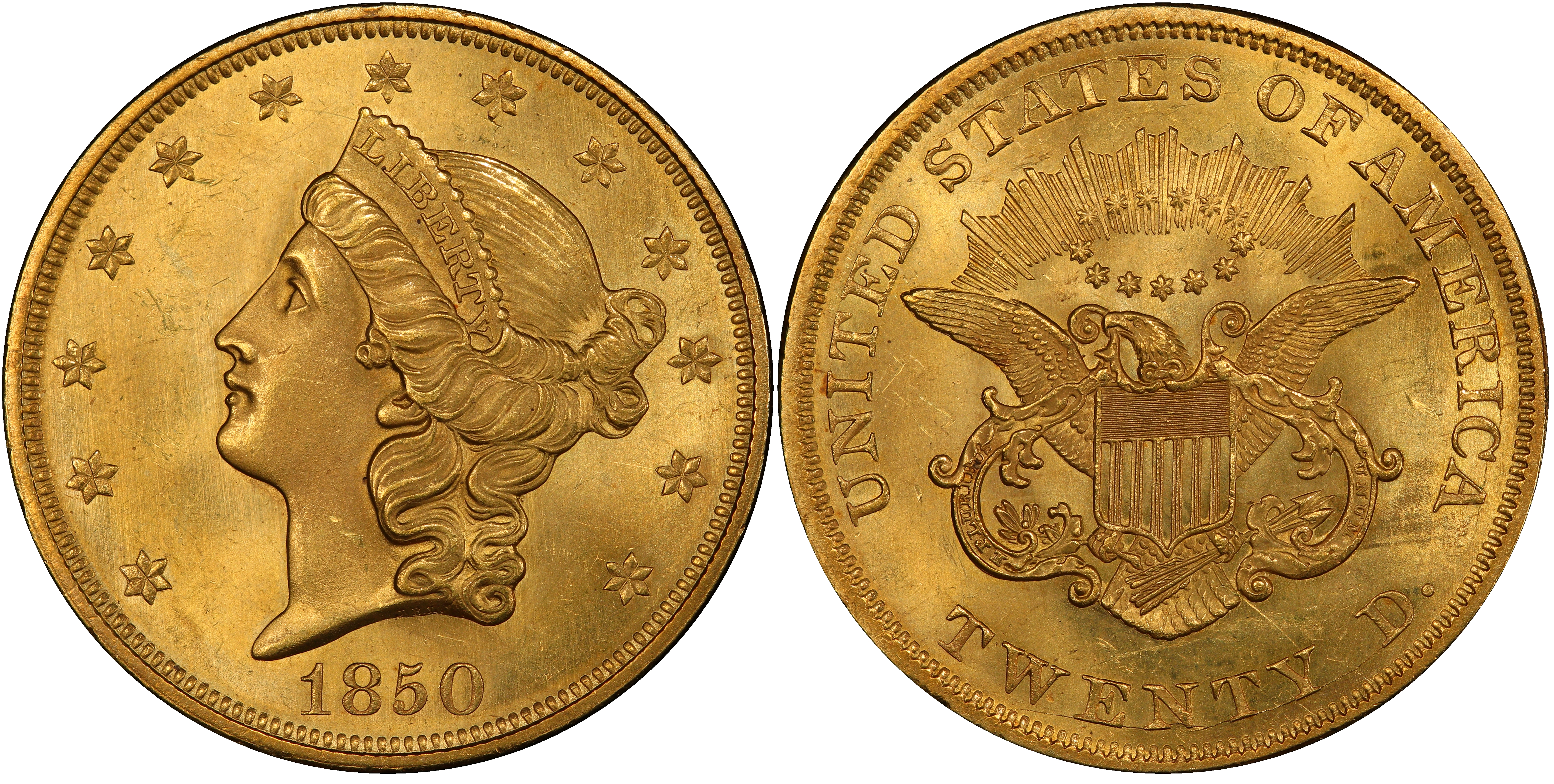 1850 $20 (Regular Strike) Liberty Head $20 - PCGS CoinFacts