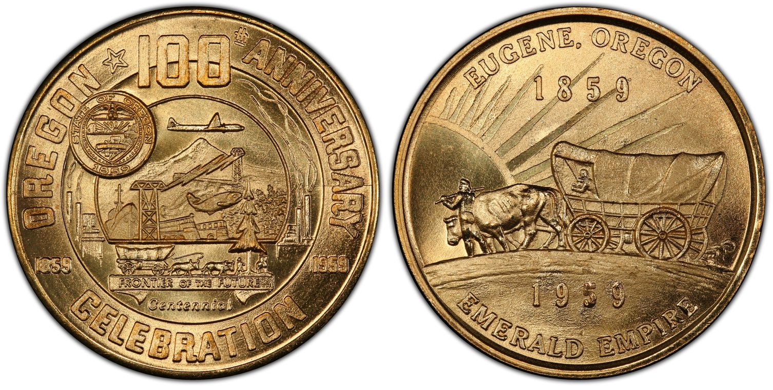 1959 SC$1 HK-557 Gilt-Bronze, Eugene OR Statehood Centennial (Regular ...