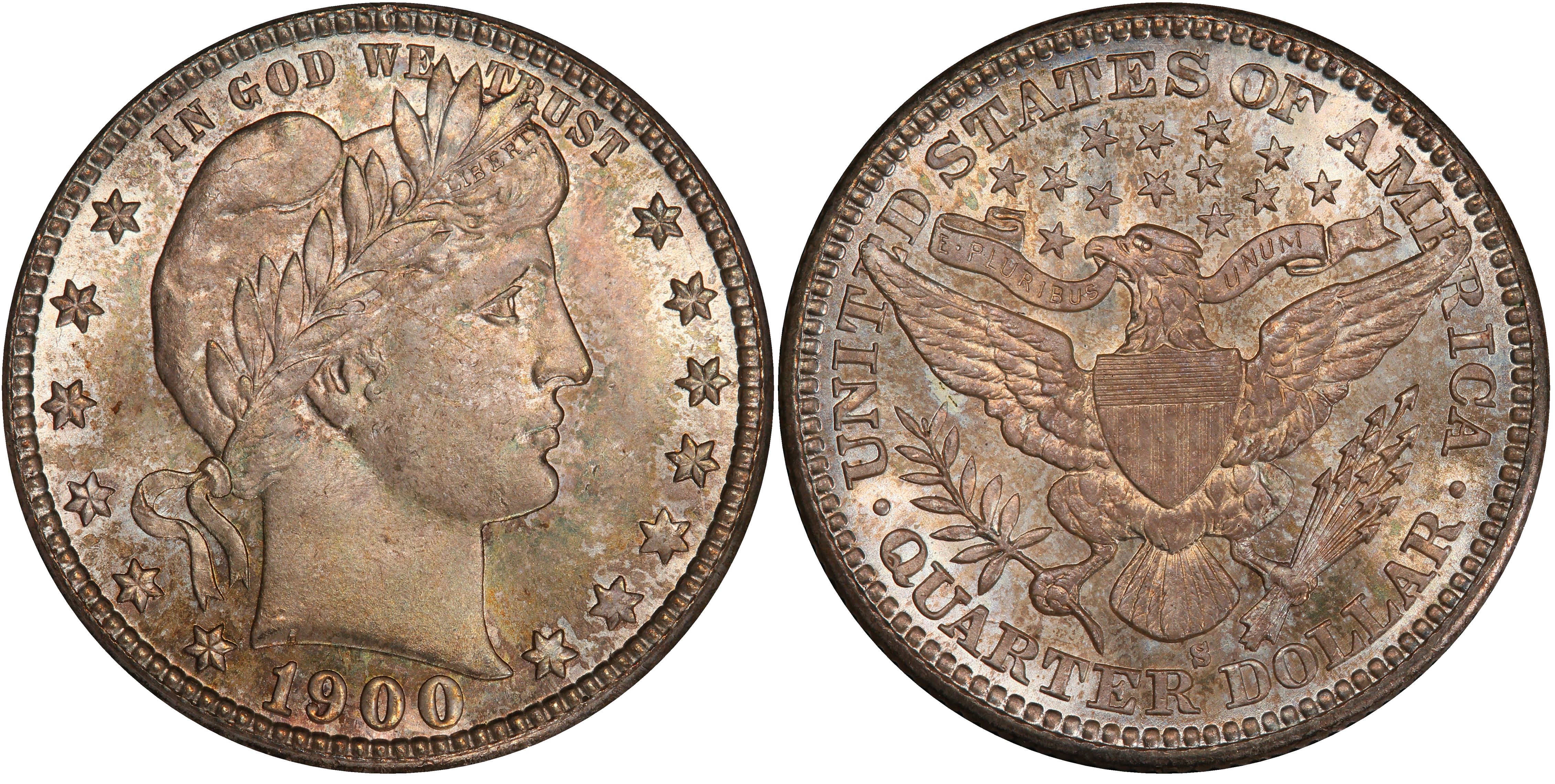1900 25c Barber Silver Quarter US Coin 