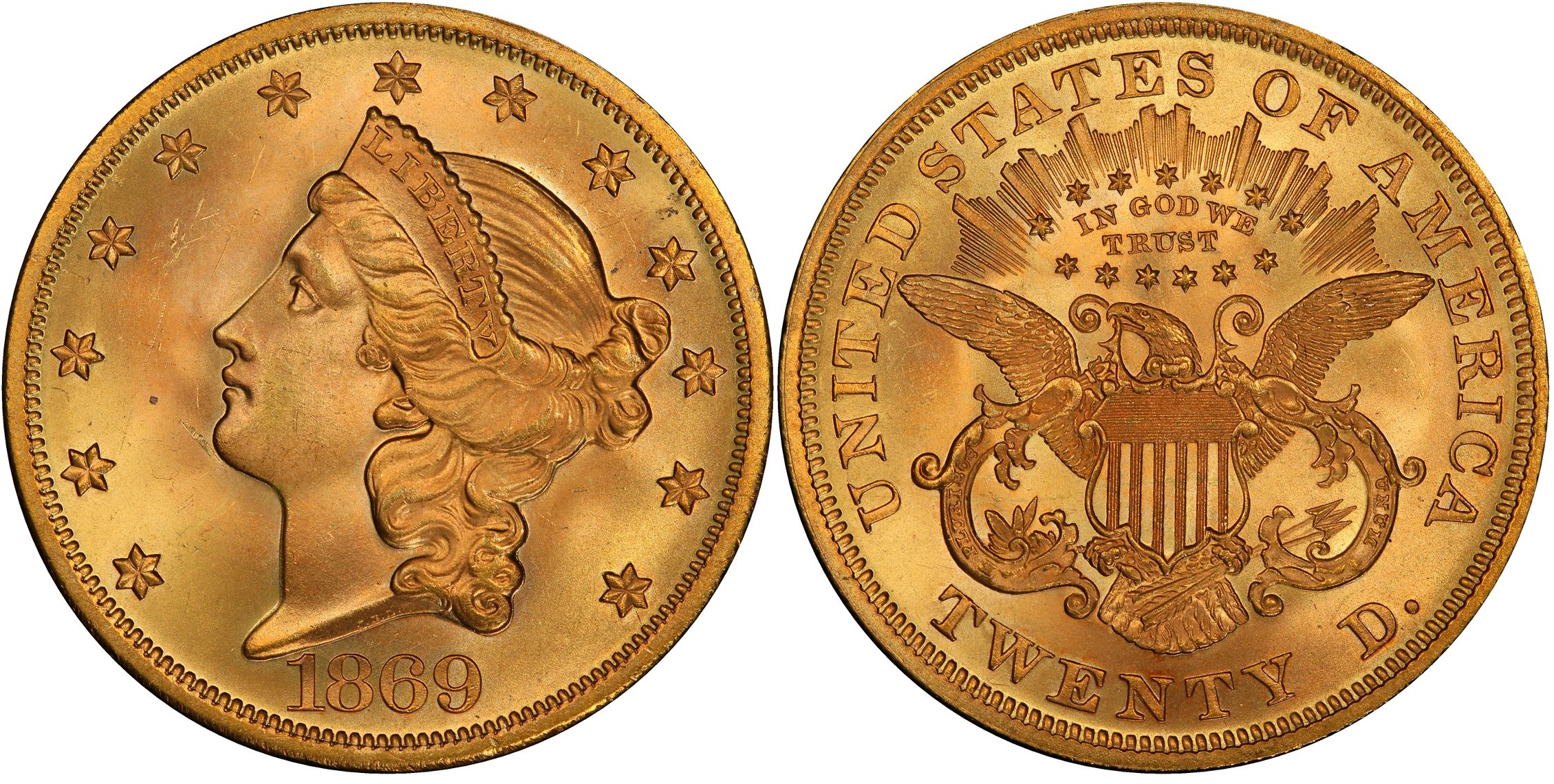 1869 $20 (Regular Strike) Liberty Head $20 - PCGS CoinFacts