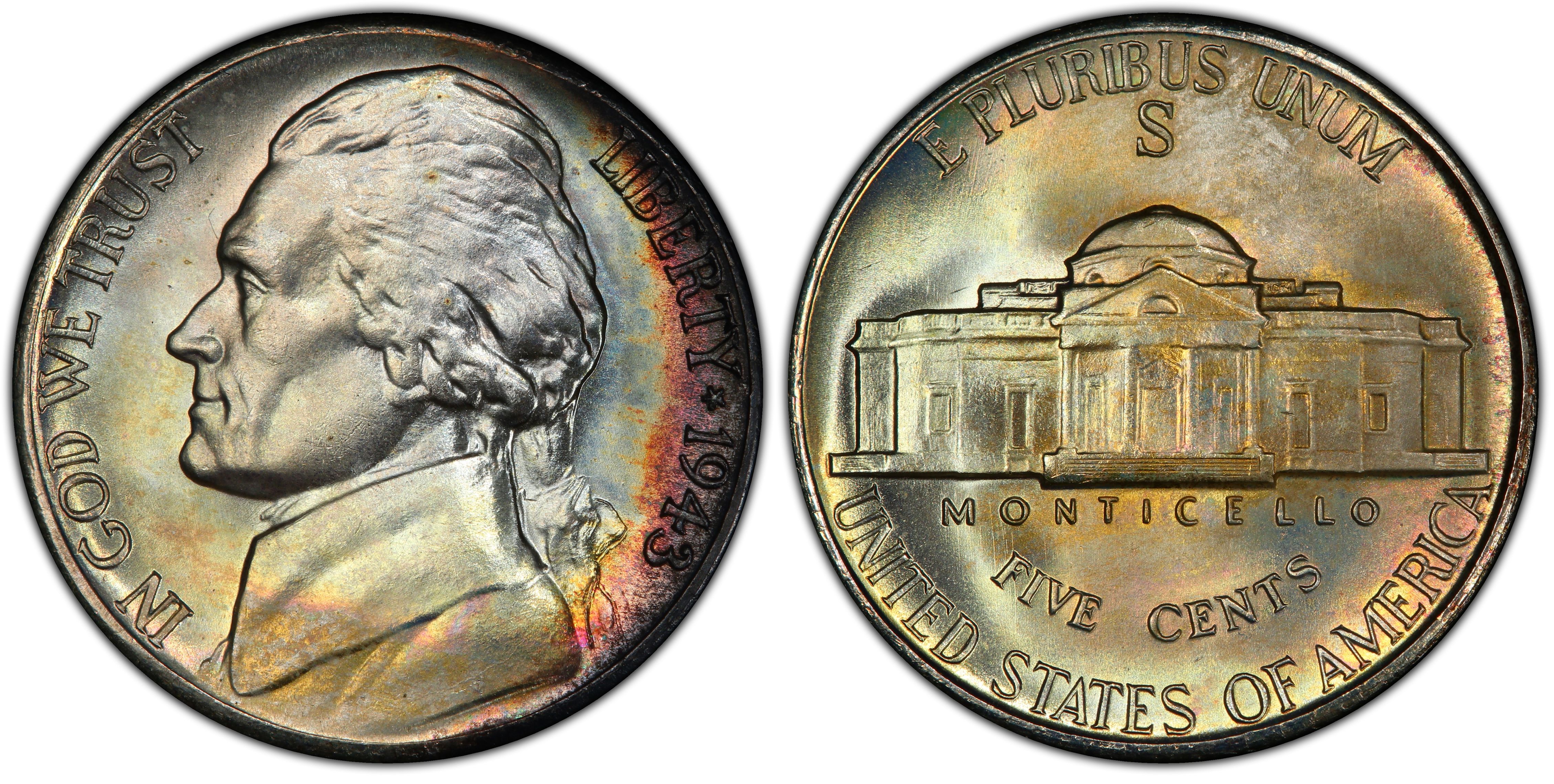 Details about   1943-D JEFFERSON SILVER NICKEL NGC MS65 6-FS  GC . 