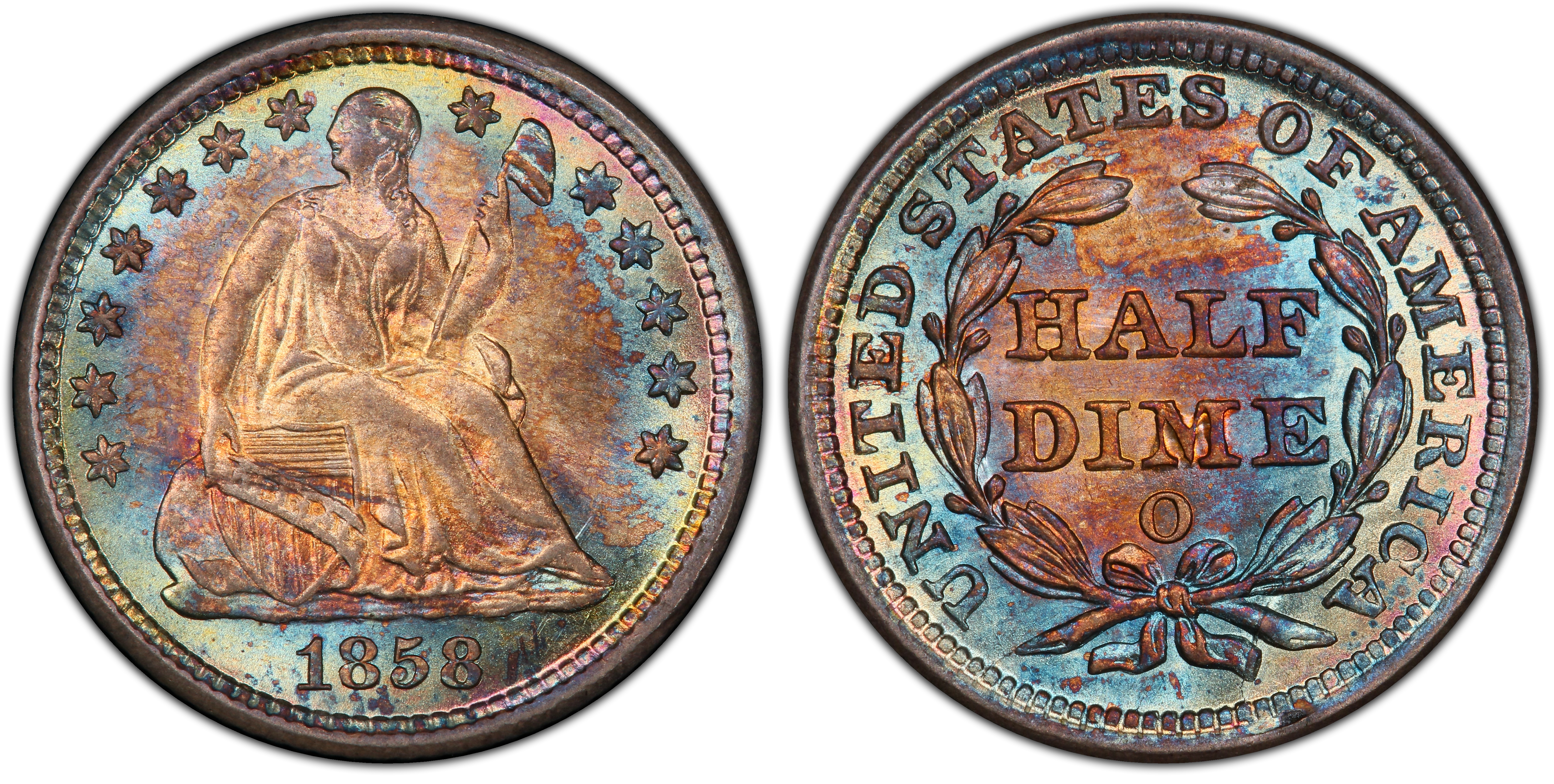 1858-O H10C (Regular Strike) Liberty Seated Half Dime - PCGS CoinFacts