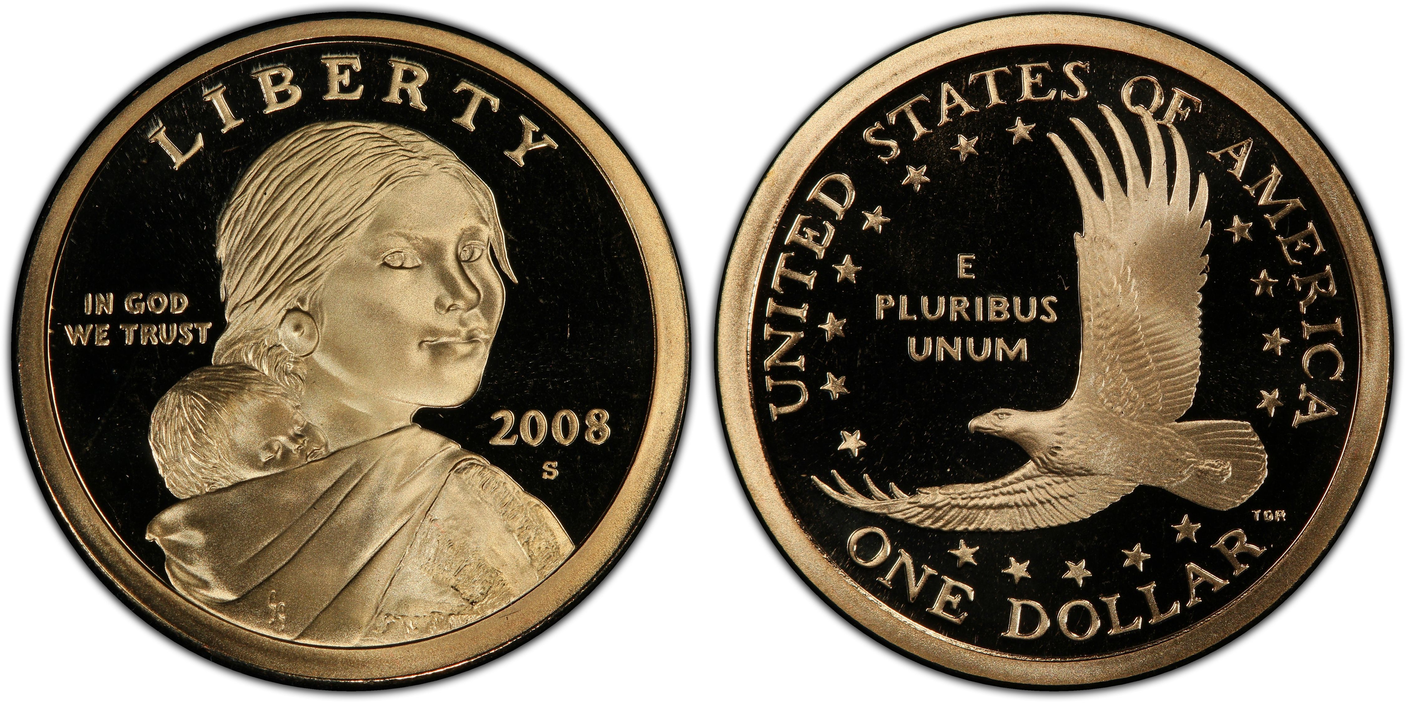 2008 S Sacagawea Gem Proof Dollar ~ With Eagle in Flight Reverse 