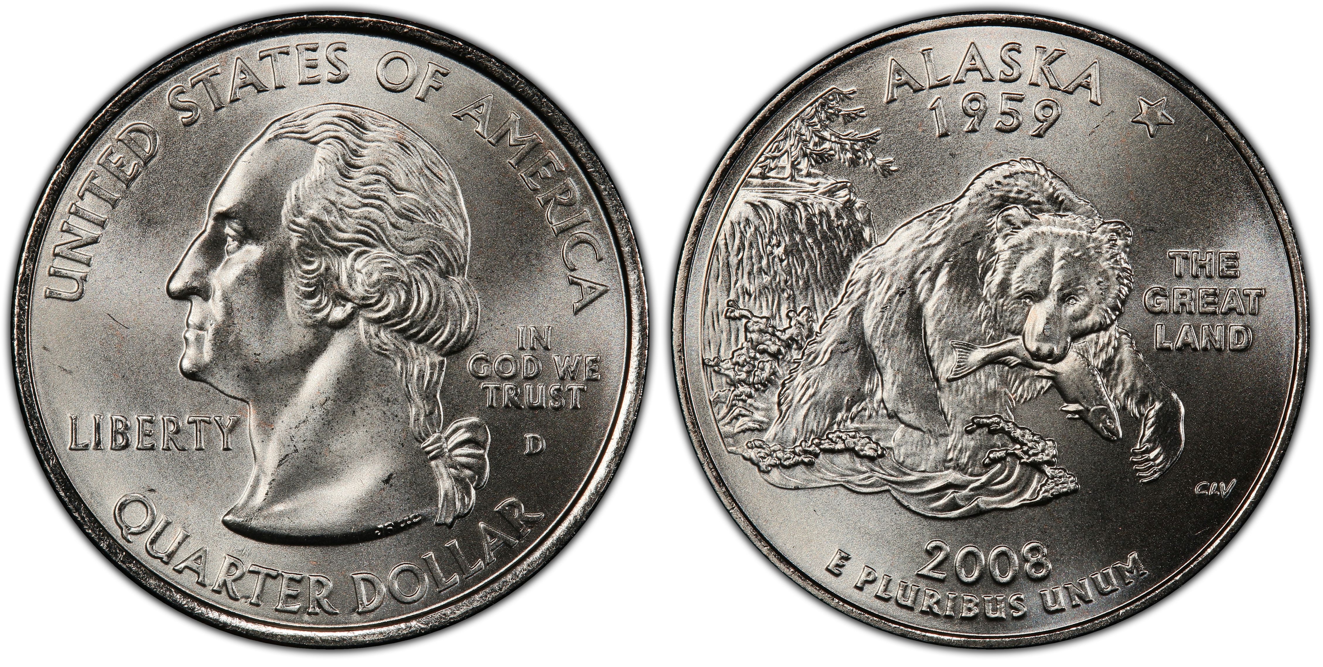 2008 D Satin Finish Alaska State Quarter Choice Uncirculated US Mint 