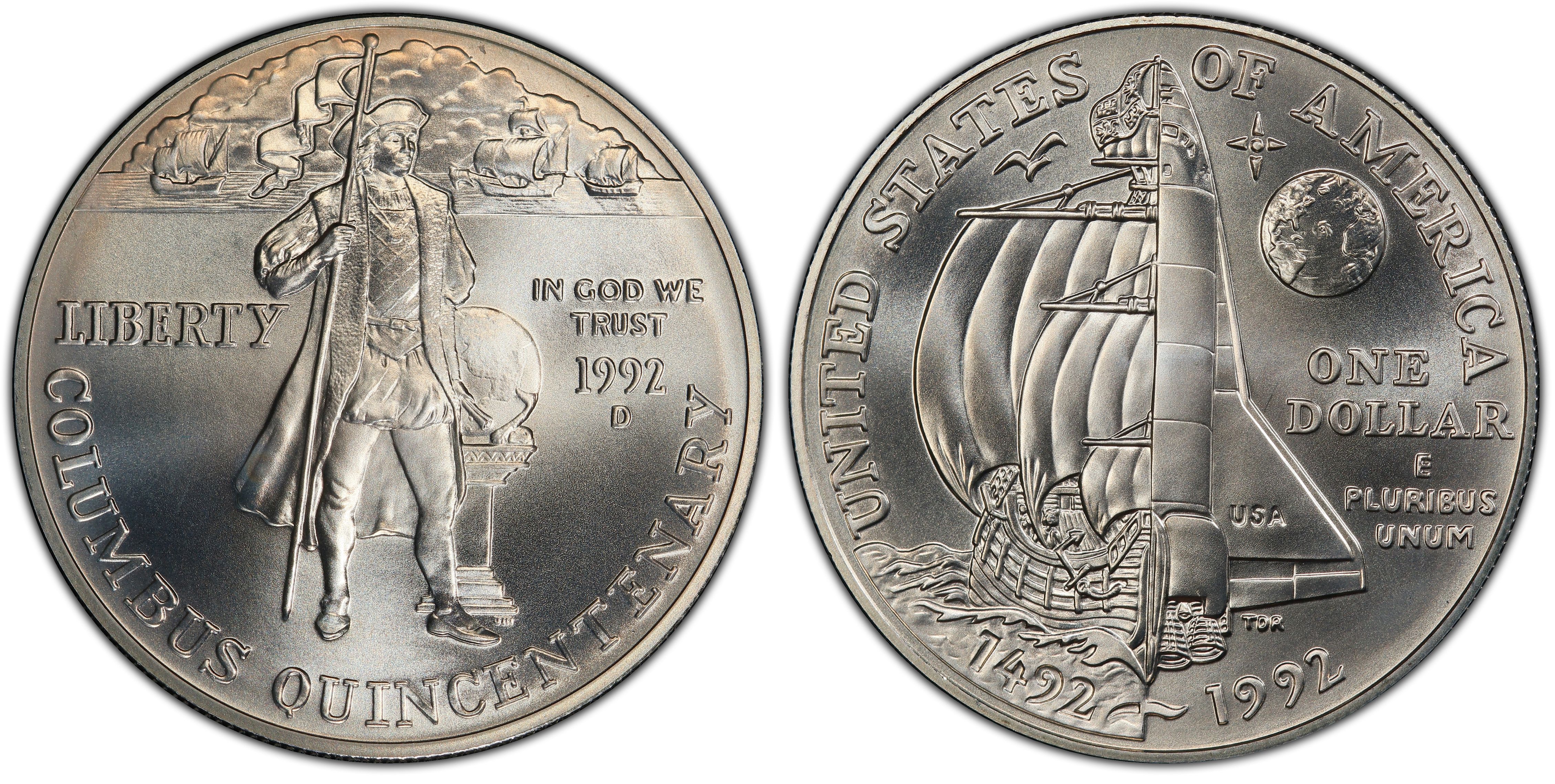 1992 D Columbus Uncirculated BU Silver Dollar Commemorative $1 Unc Coin 