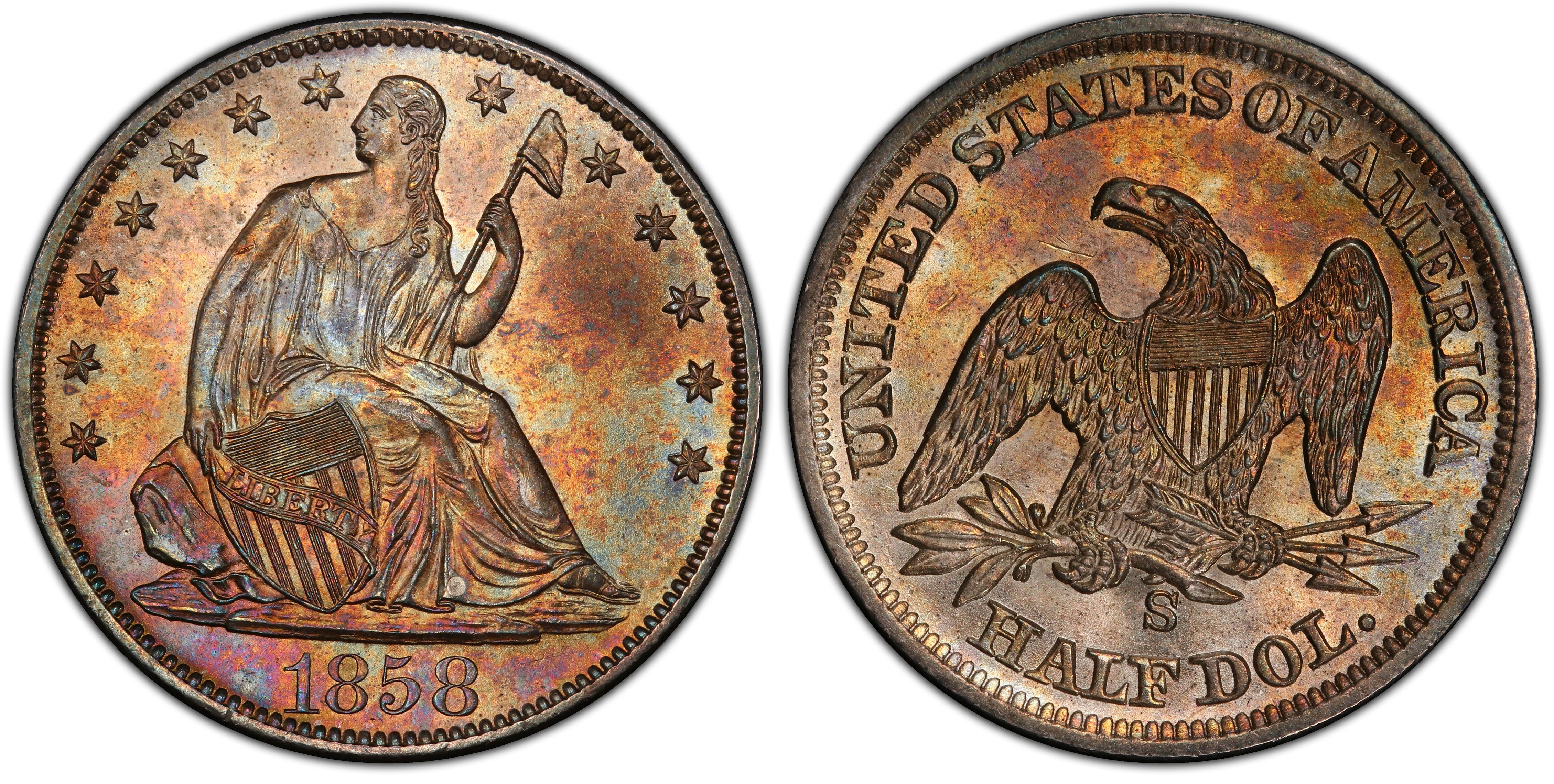 1858-S 50C (Regular Strike) Liberty Seated Half Dollar - PCGS