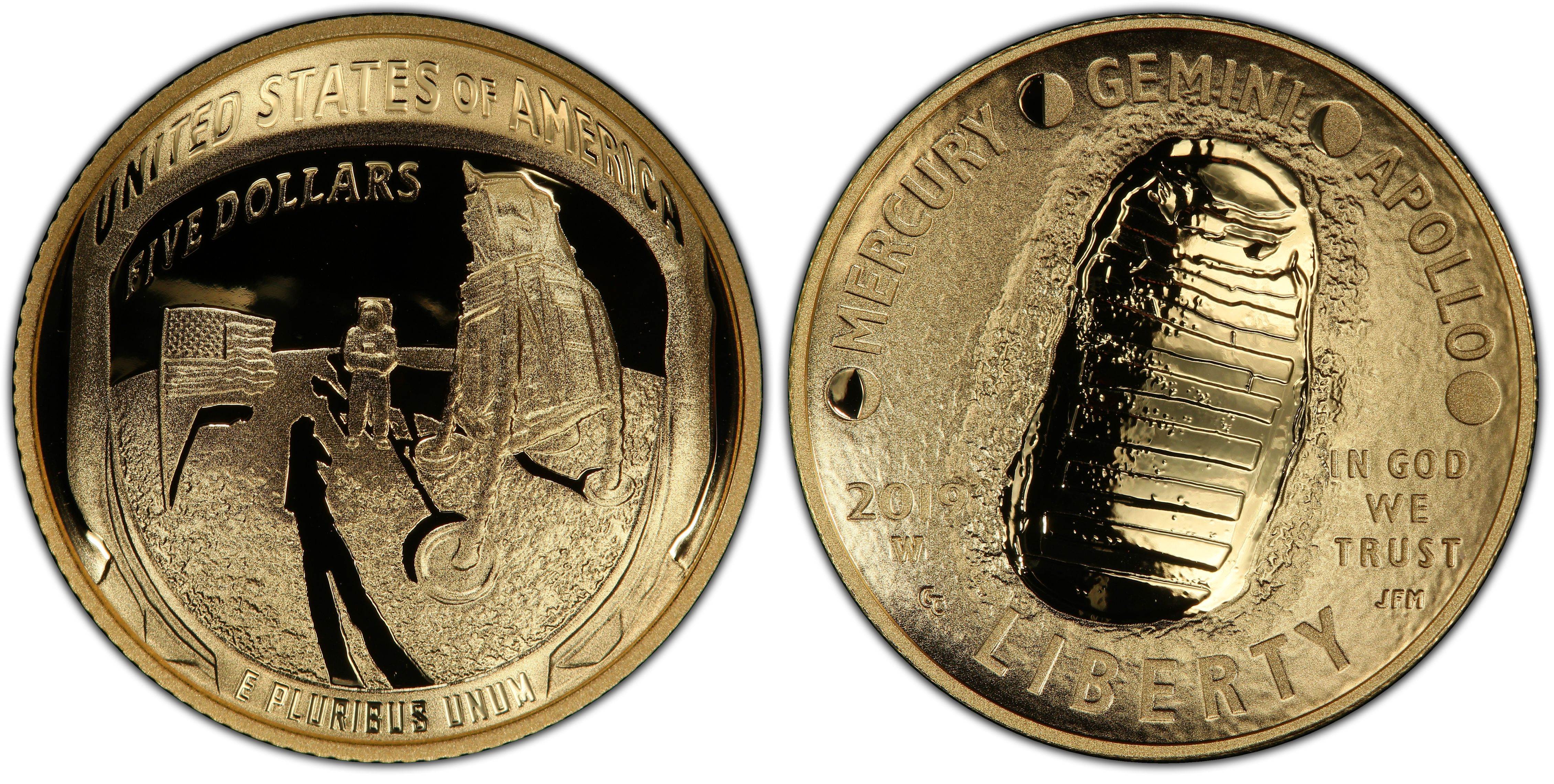 NO COIN OEM Box 2019 W Apollo 11 50th Anniversary $5 Uncirculated Gold Comm. 