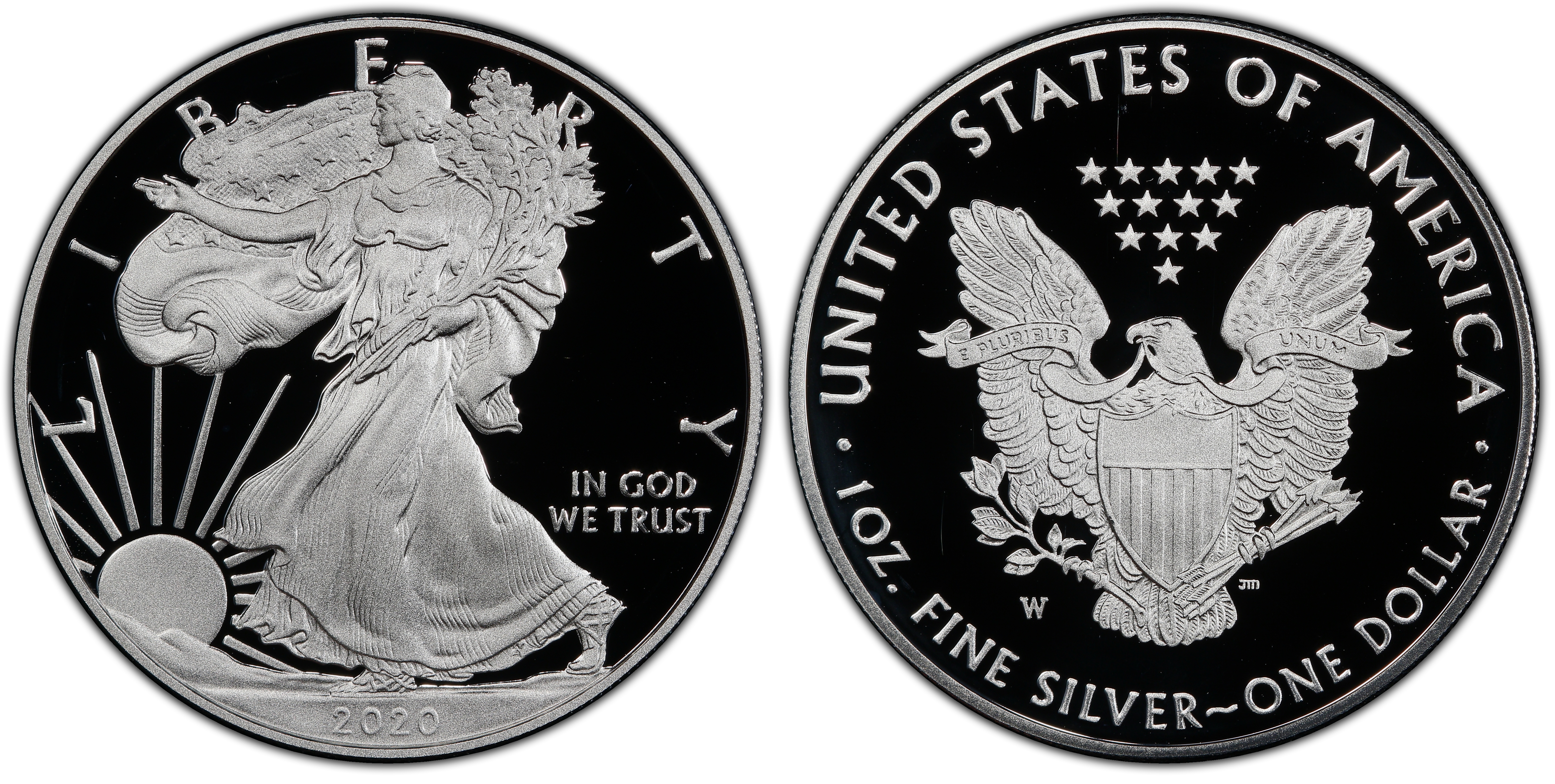 2020W 1 Silver Eagle First Day of Issue, DCAM (Proof) Silver Eagles