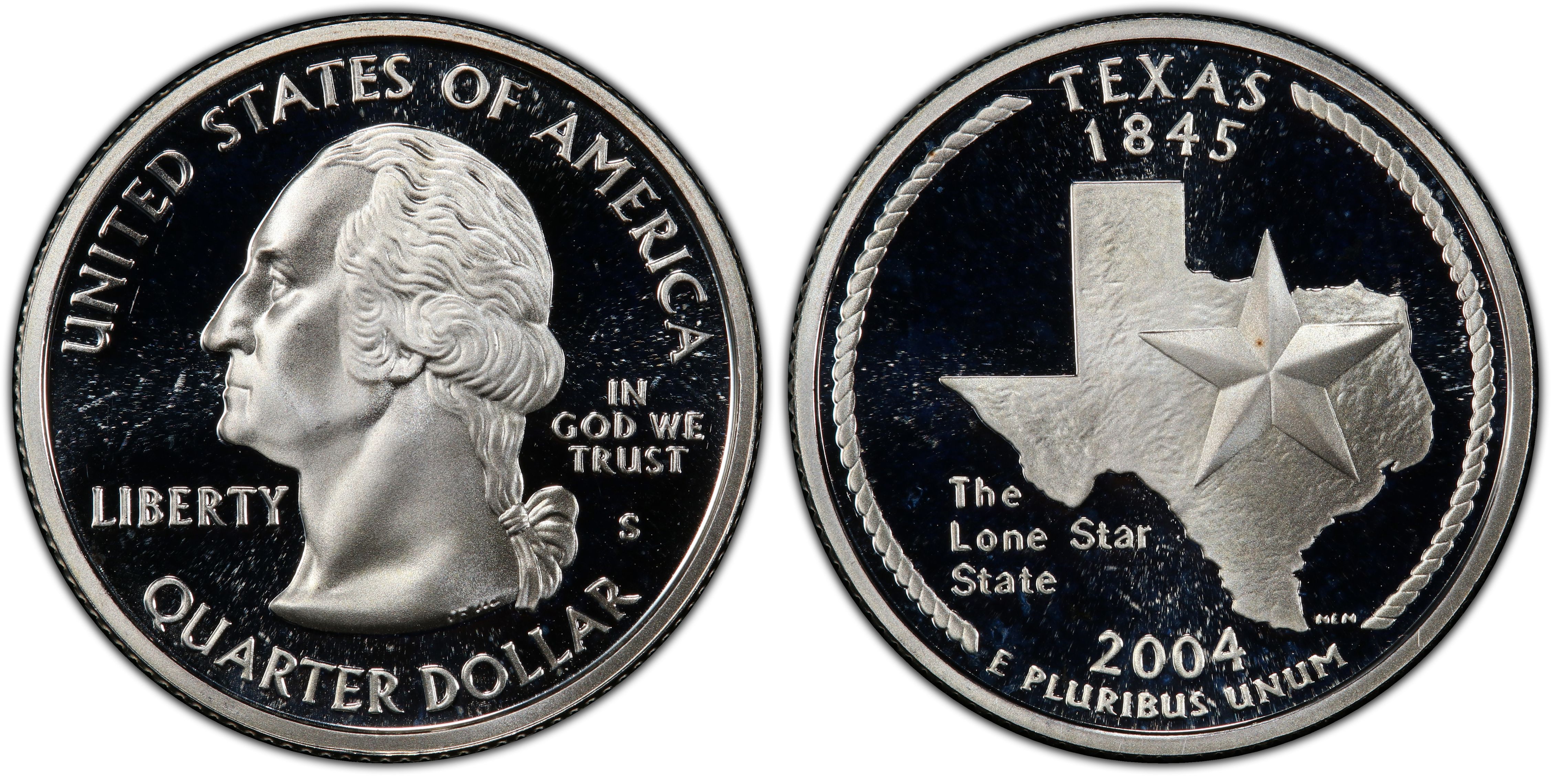 2004-S 25C Texas Silver, DCAM (Proof) Washington 50 States