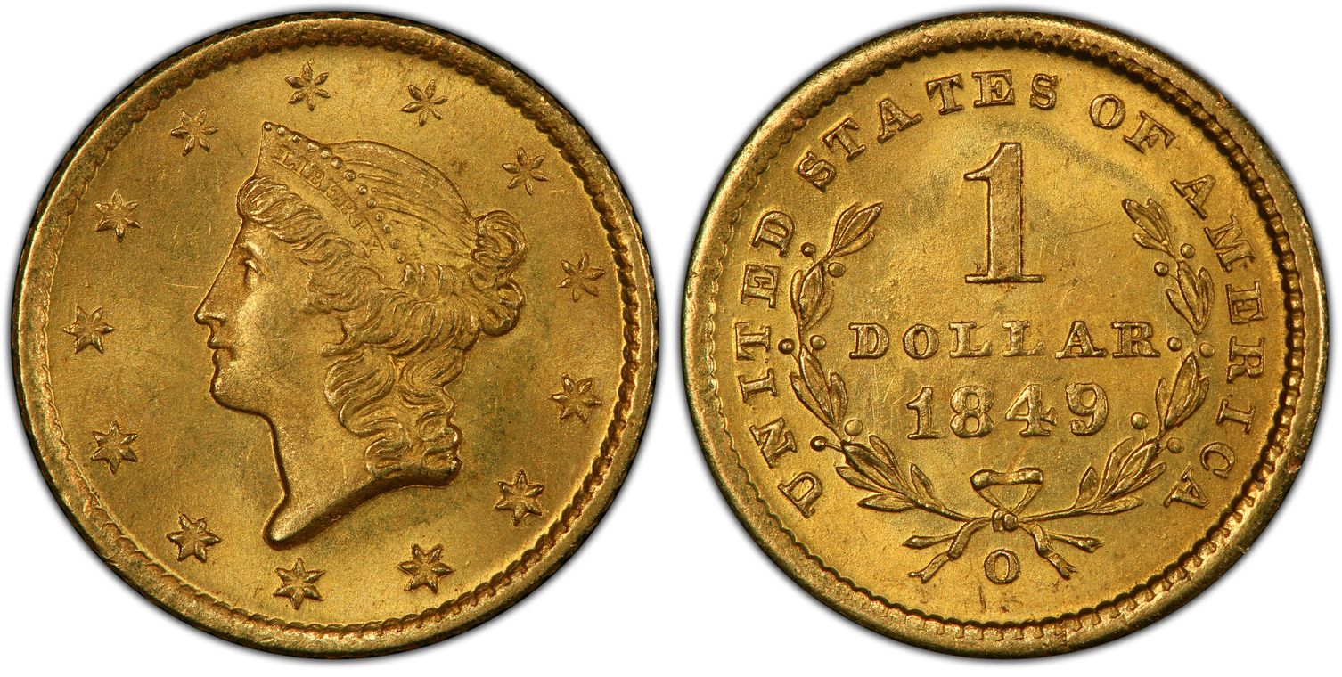 1849-O Liberty Head 1 Dollar (Gold) PCGS AU-58