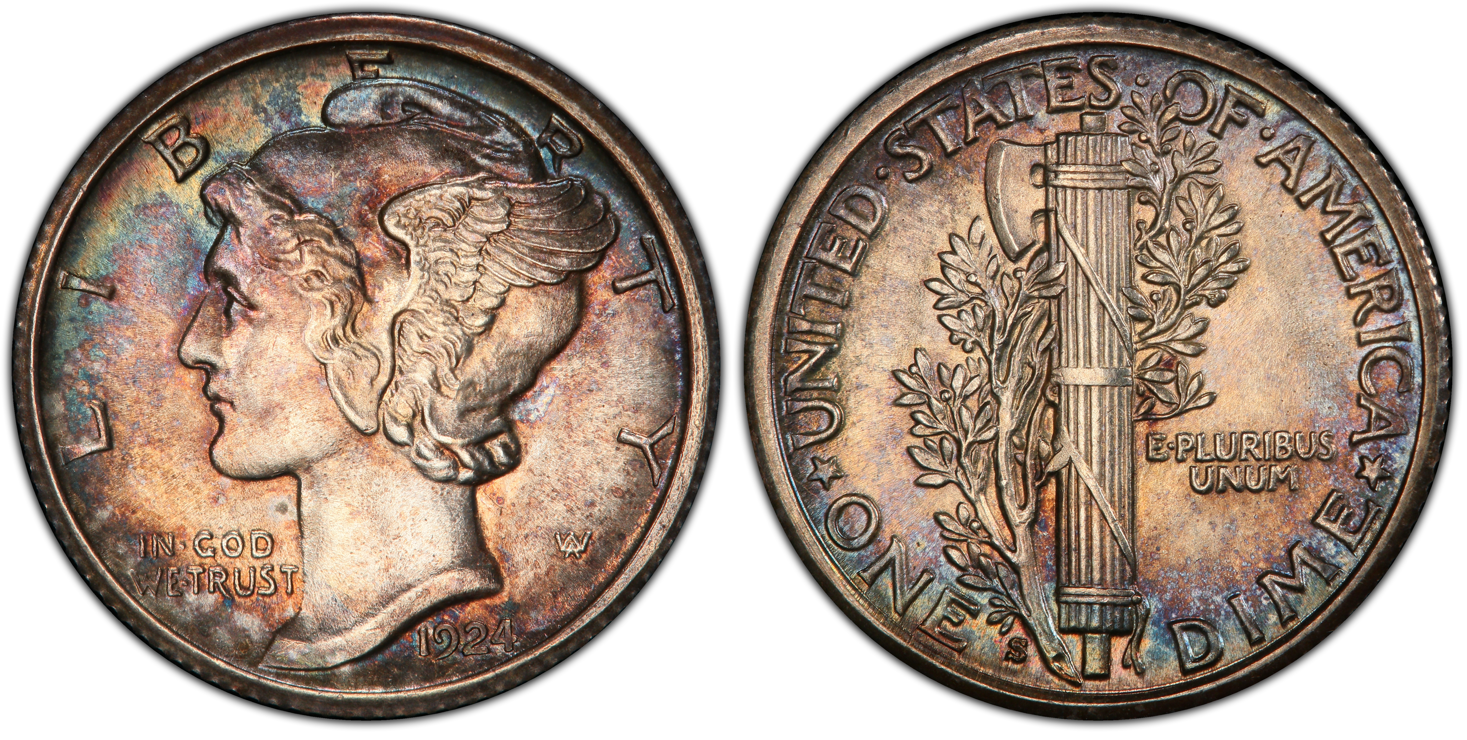 美國 half-dimes and dimes mercury dime 1924-s 10c pcgs 編 號