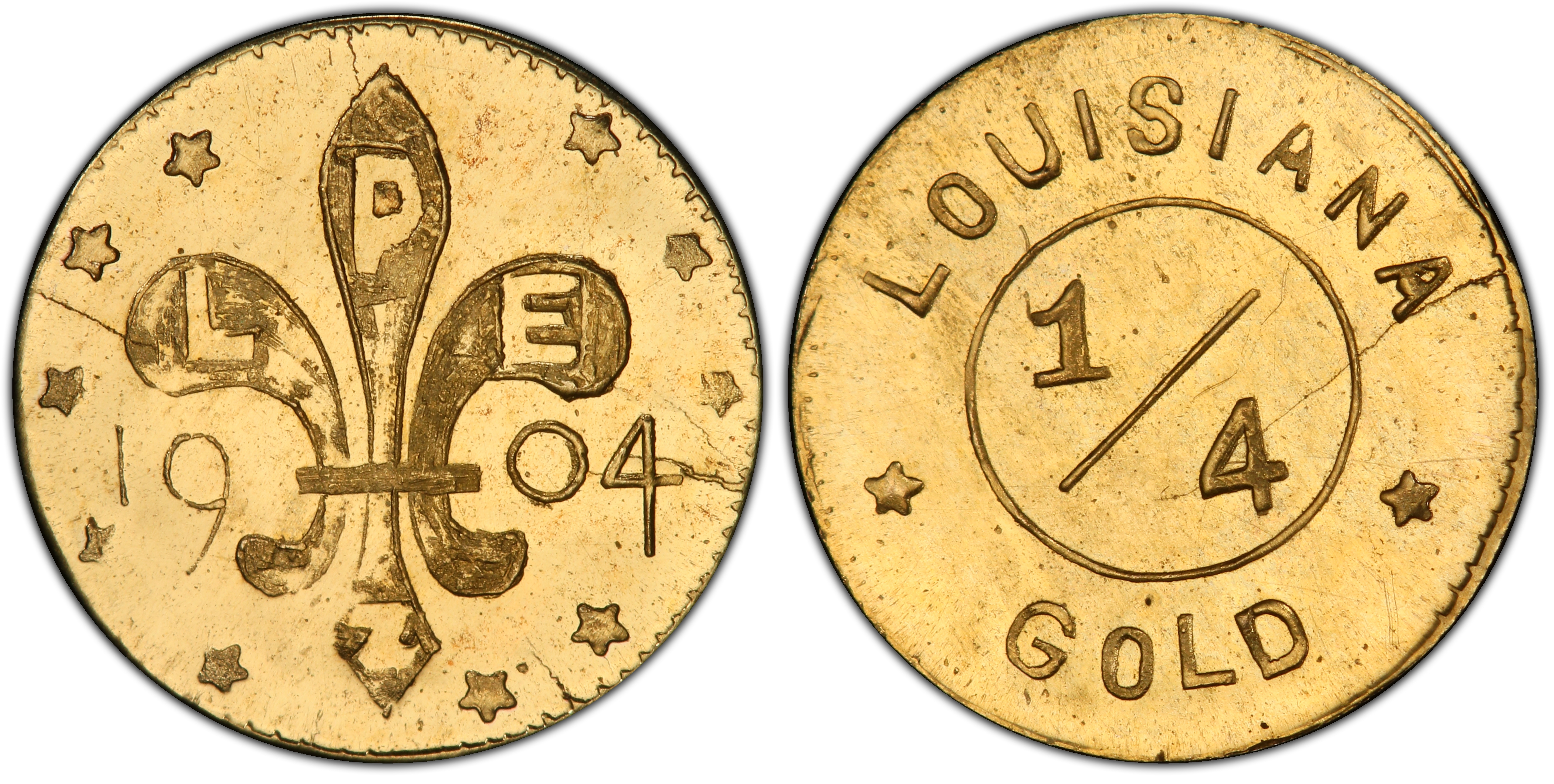 1904 25C Louisiana Purchase Expo X Tn1 Gold Regular Strike So