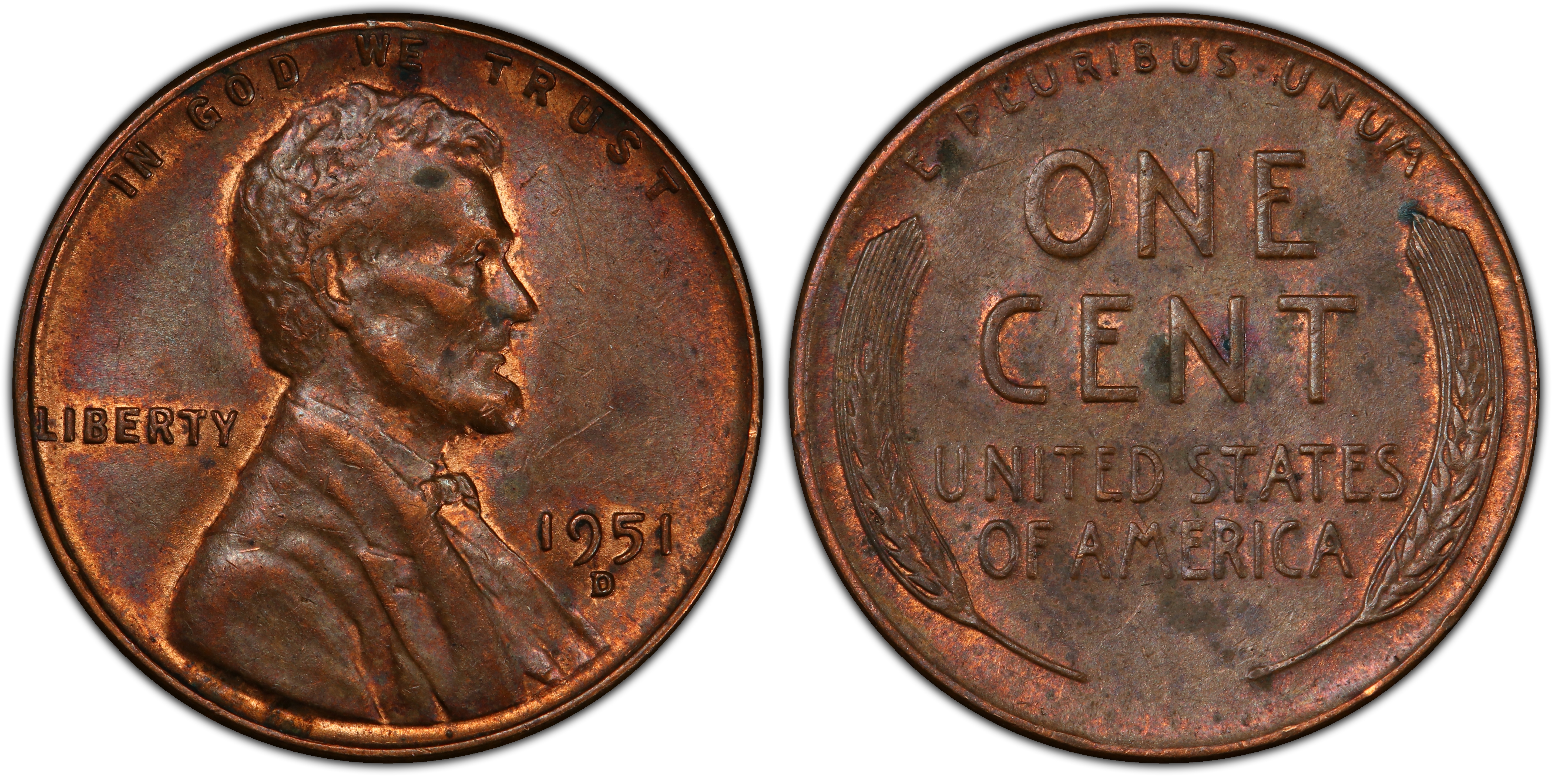 Images of Lincoln Cent (Wheat Reverse) 1951-D 1C, BN - PCGS CoinFacts