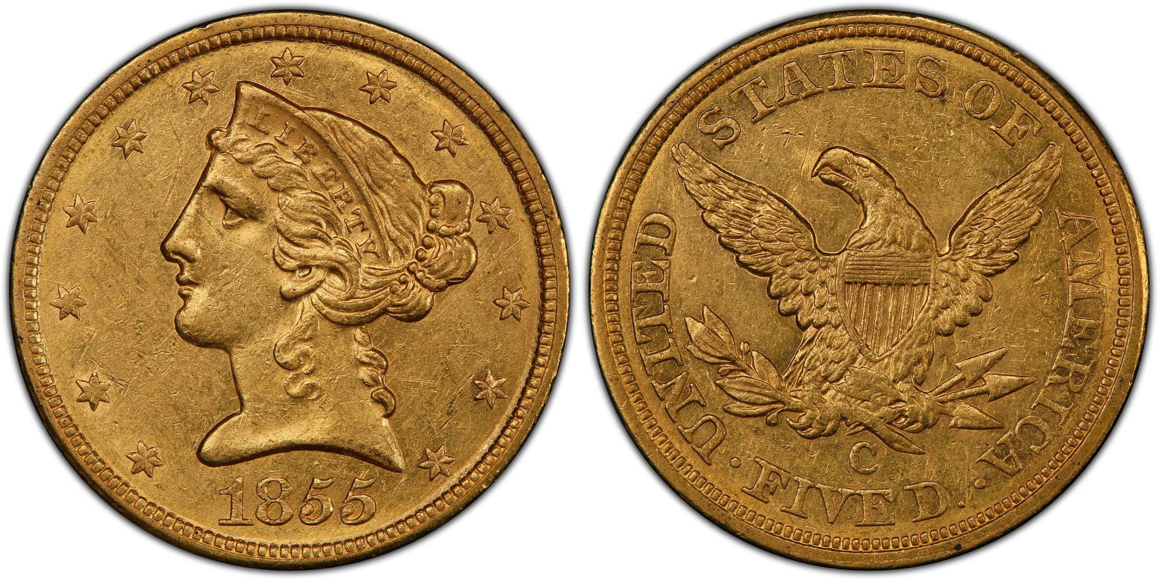 1855-C $5 (Regular Strike) Liberty Head $5 - PCGS CoinFacts