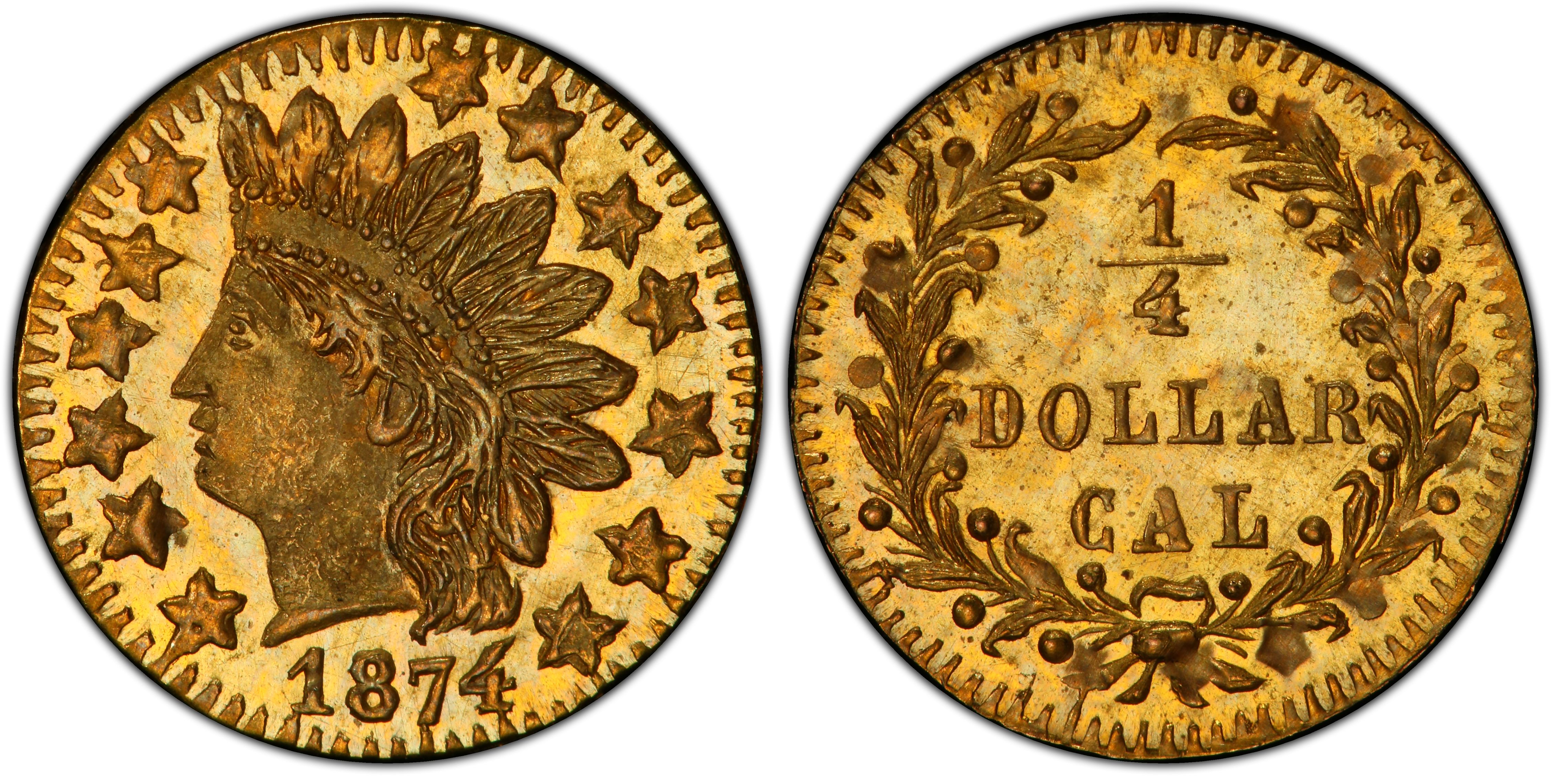 1874 G25C BG-875 (Regular Strike) California Fractional Gold 