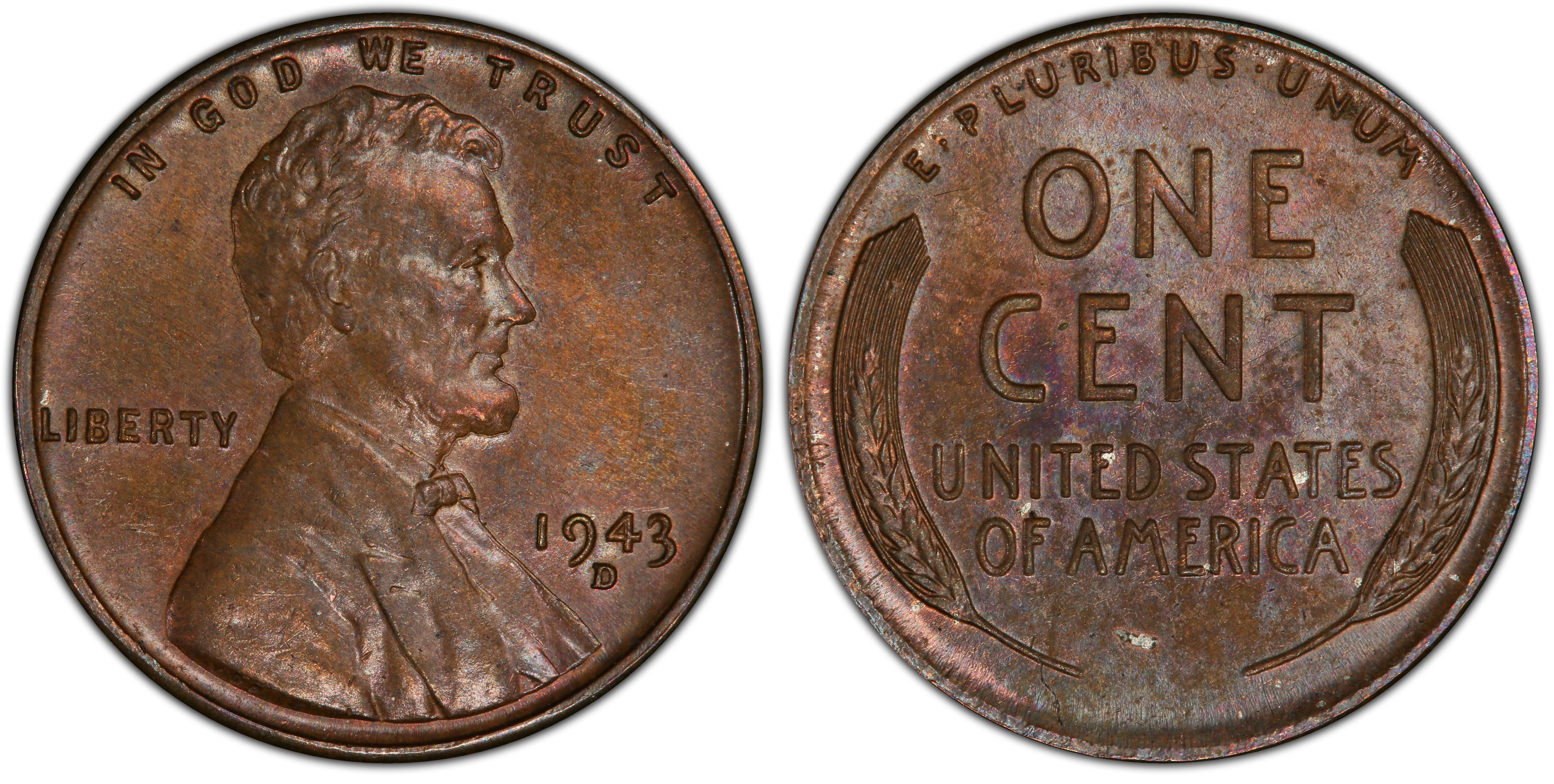 1943-D 1C Bronze, BN (Regular Strike) Lincoln Cent (Wheat Reverse ...