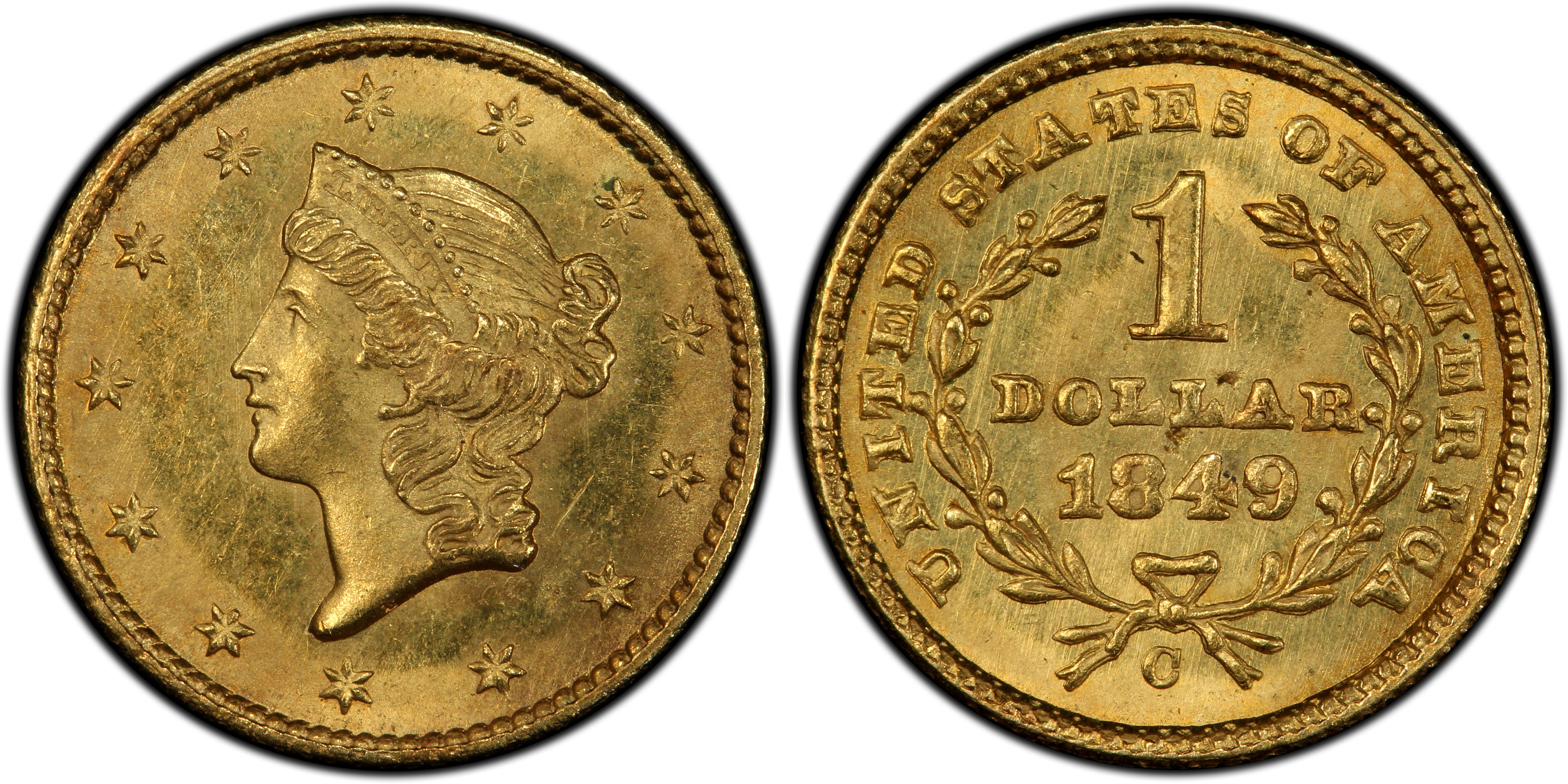 1849-1854 Liberty Head Type 1 Gold Dollar Love Token ES SE BU Unc 