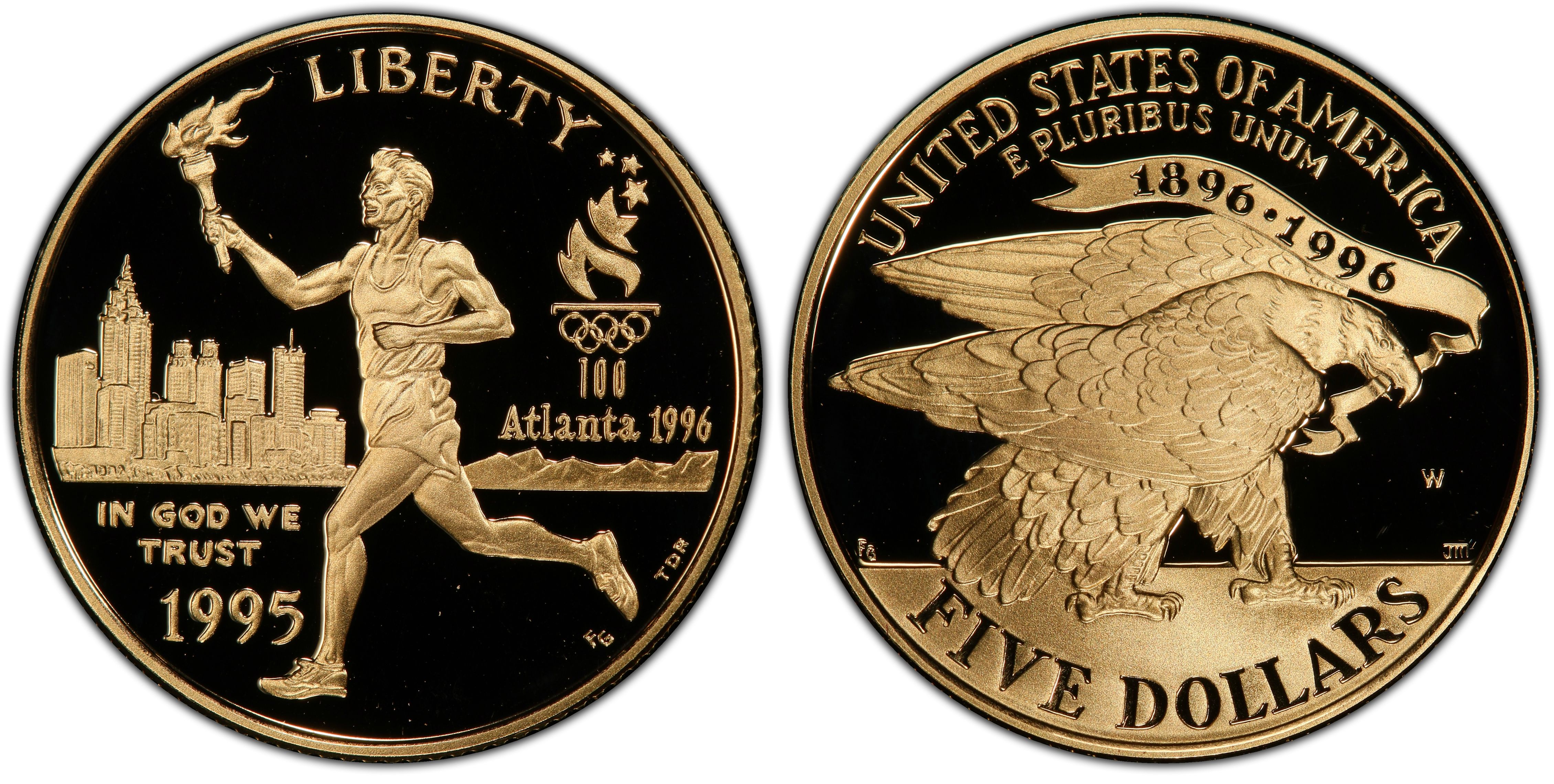 1995-W $5 Torch Runner, DCAM (Proof) Modern Gold Commemorative
