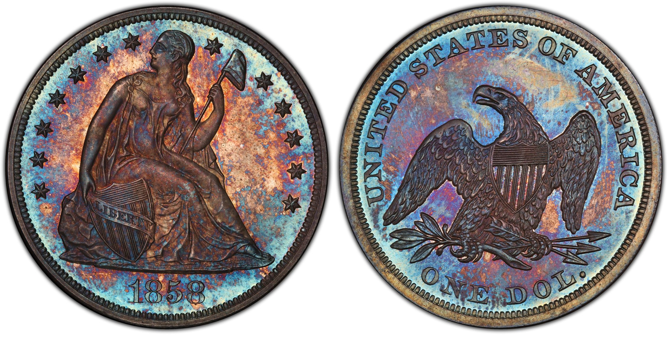 1858 1 Proof Liberty Seated Dollar PCGS CoinFacts