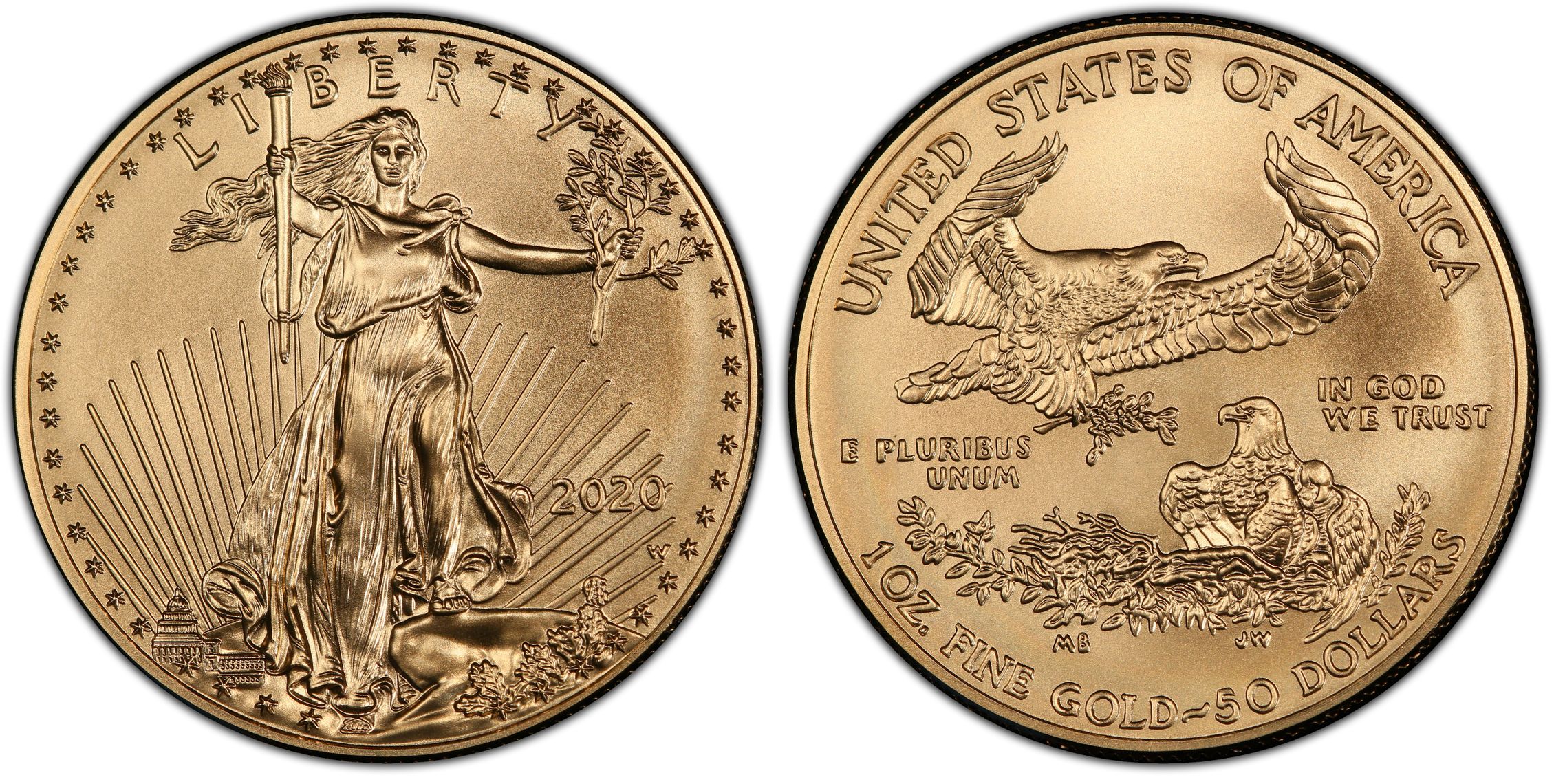 2020-W $50 Burnished Gold Eagle First Day of Issue (Special Strike ...