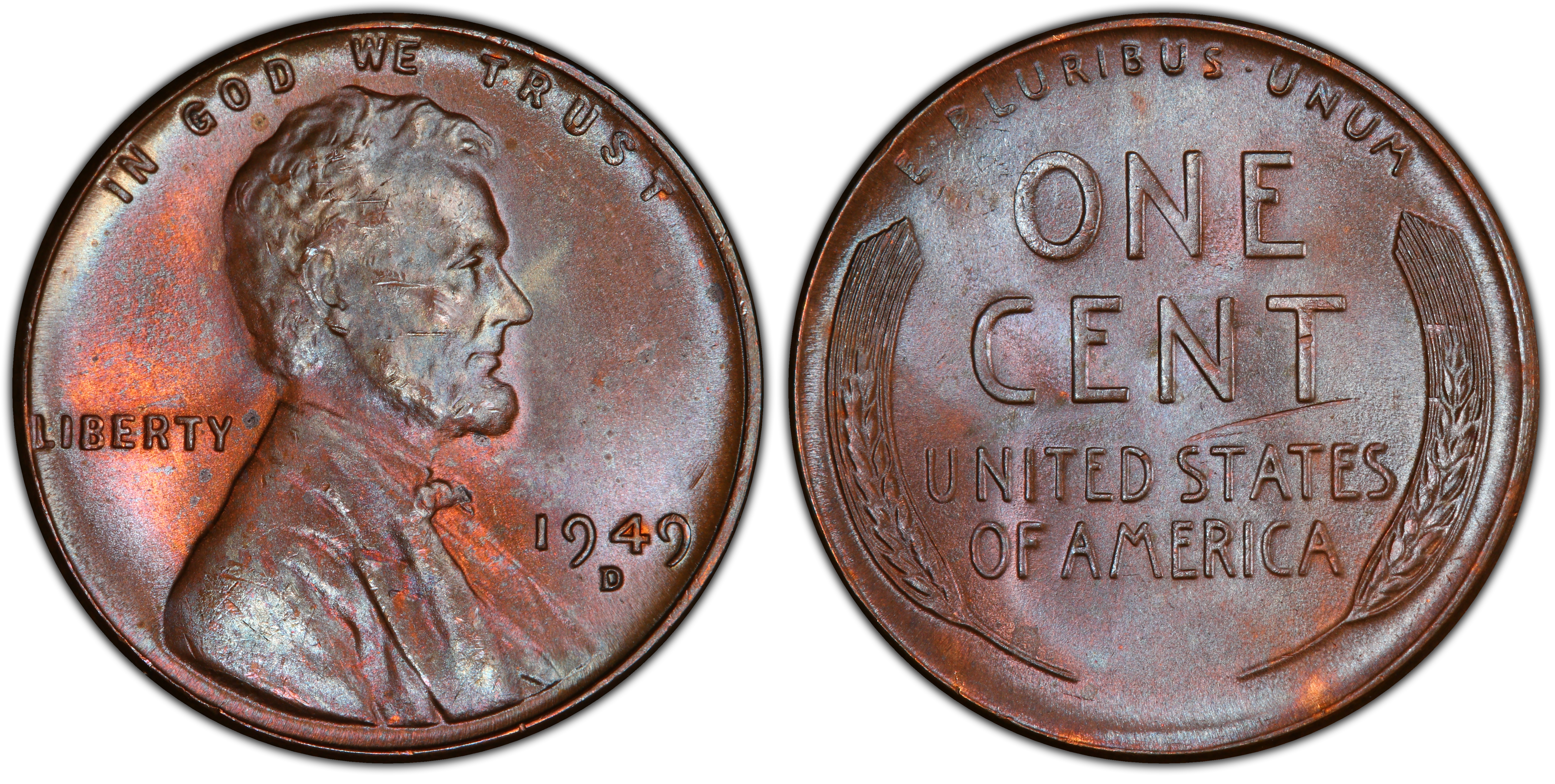 1949-D 1C, BN (Regular Strike) Lincoln Cent (Wheat Reverse) - PCGS CoinFacts