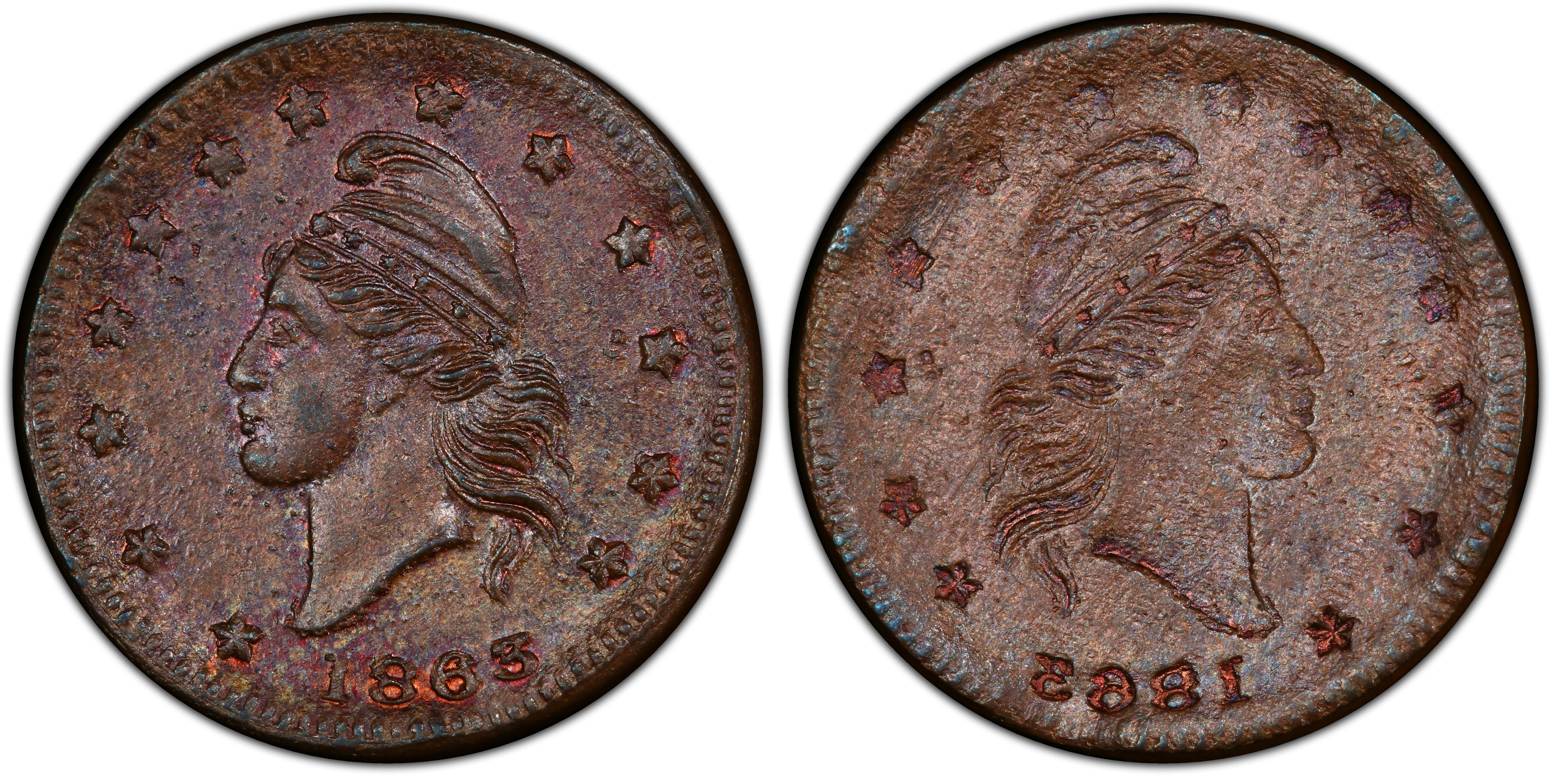 1863 Token F-6a Copper - Full Brockage Patriotic, BN (Regular Strike ...