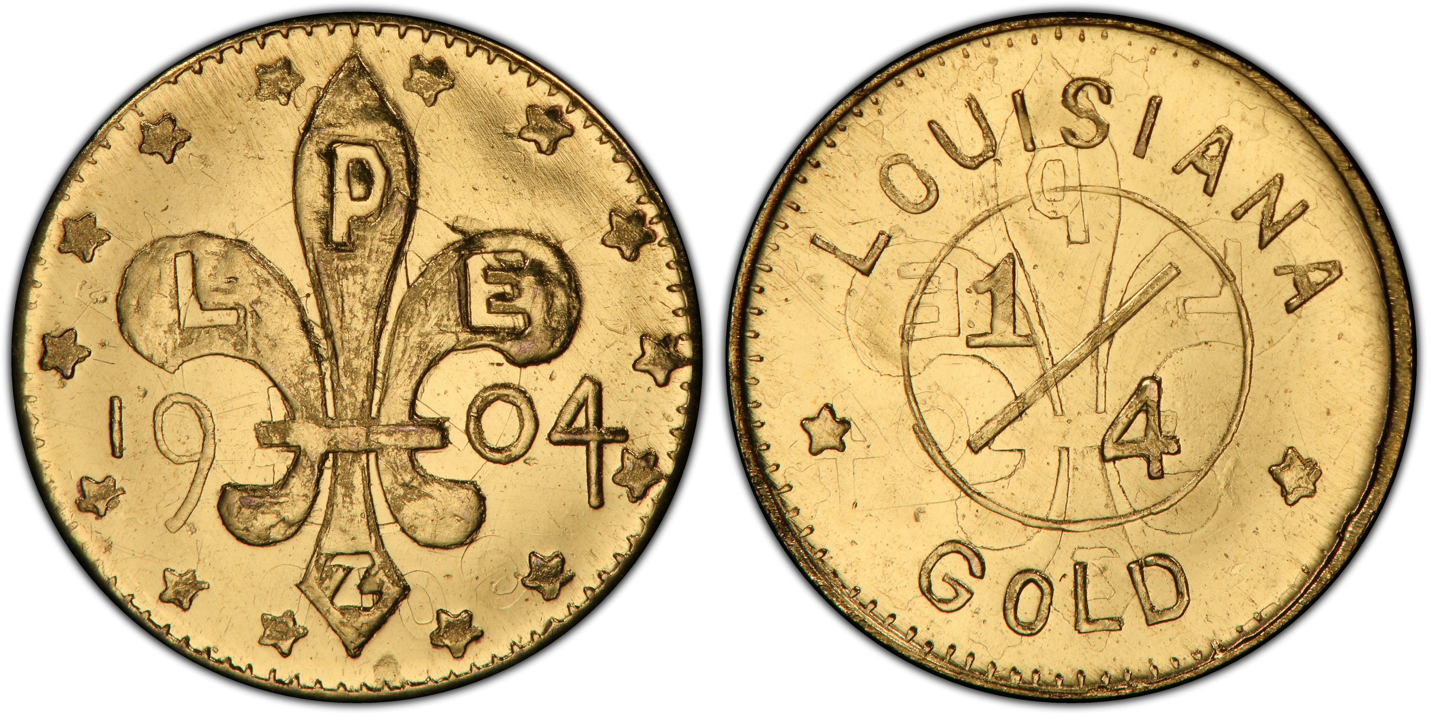 1904 25C Louisiana Purchase Expo X Tn1 Gold Regular Strike So