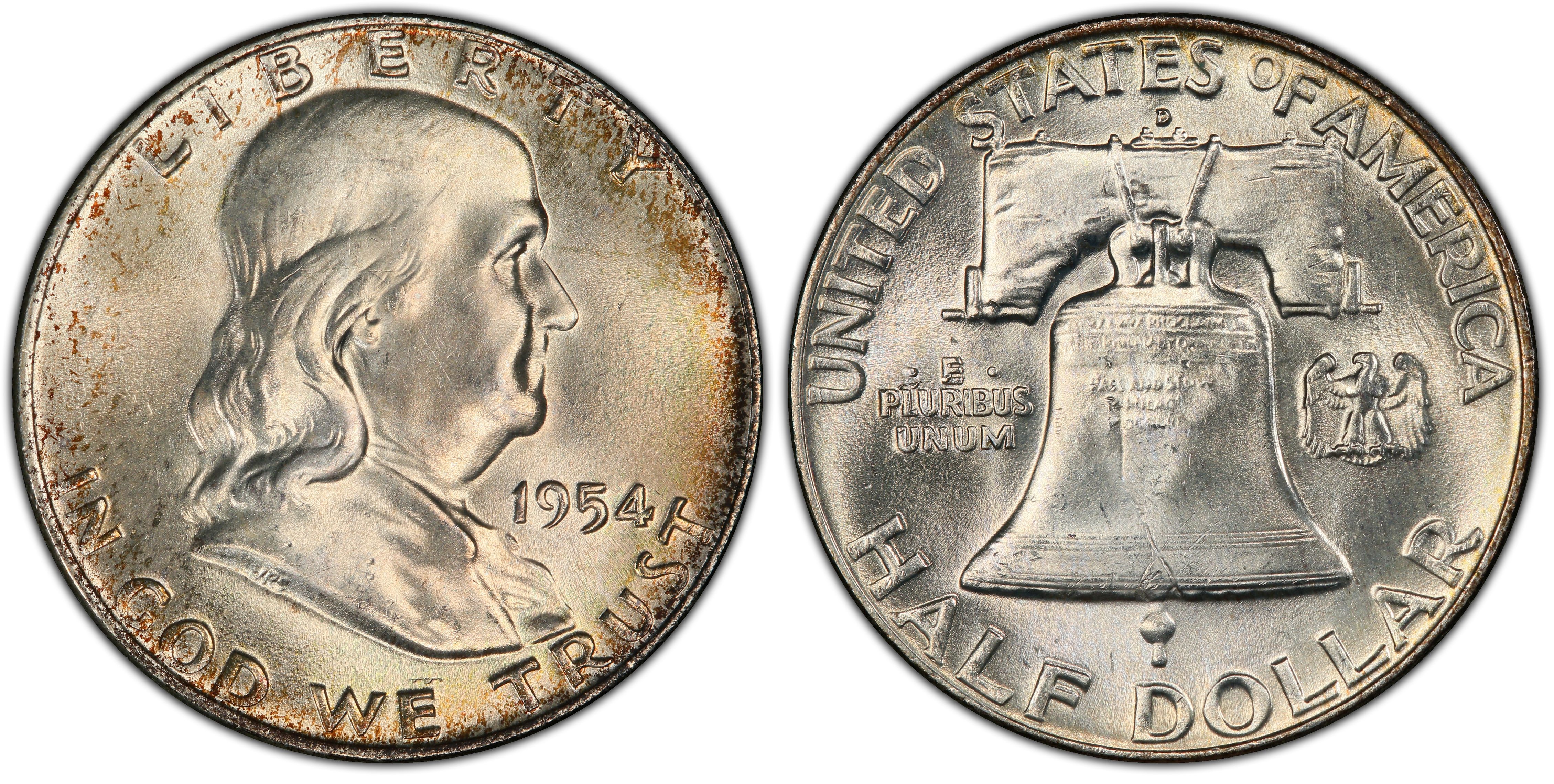 1954 SILVER HALF DOLLAR D FRANKLIN COIN 