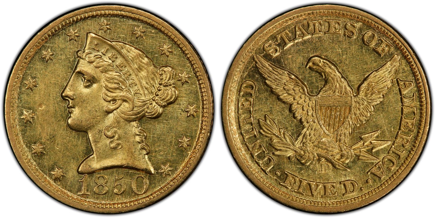 1850-D $5 (Regular Strike) Liberty Head $5 - PCGS CoinFacts
