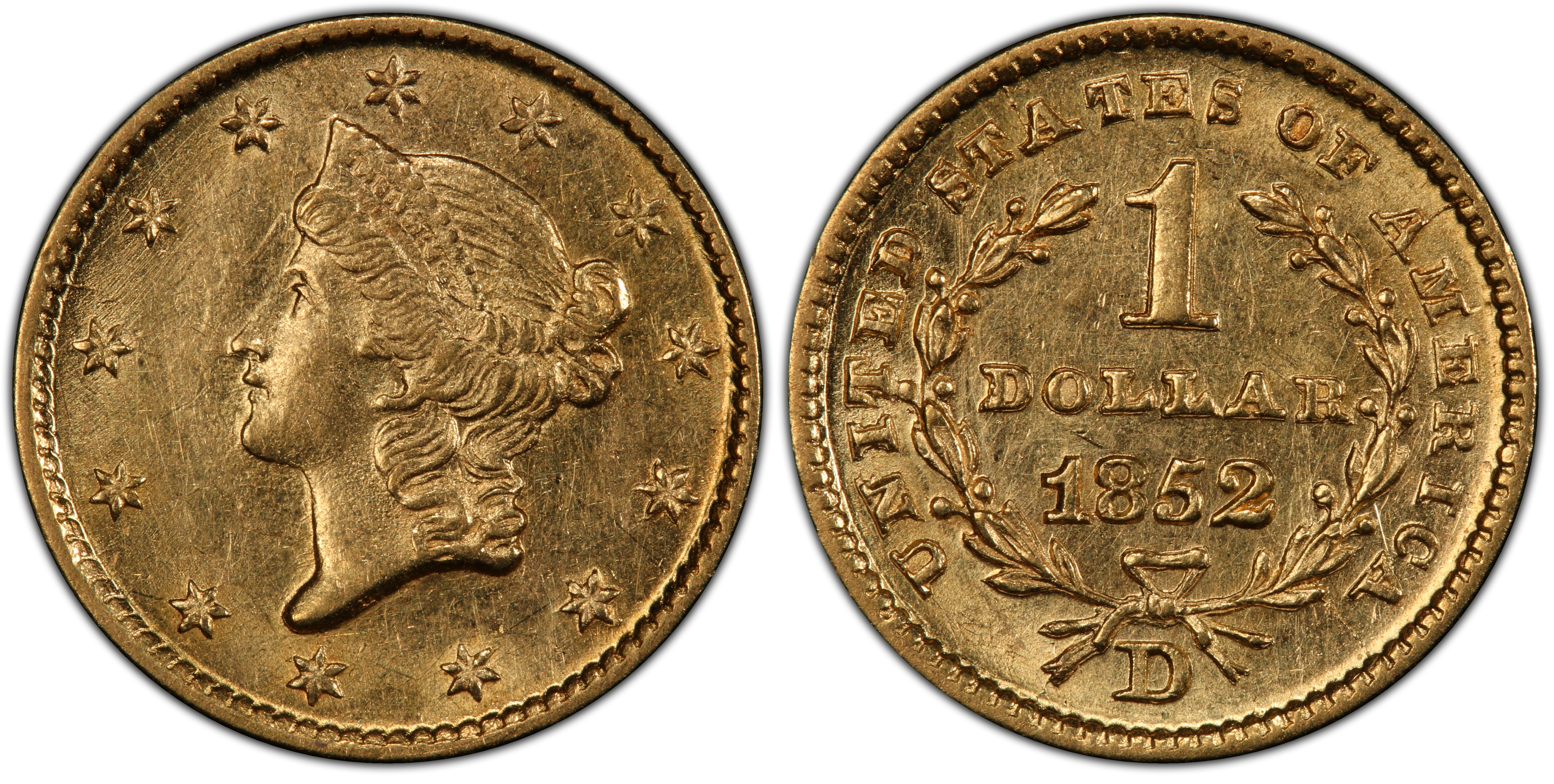 1852 D G 1 Regular Strike Gold Dollar PCGS CoinFacts