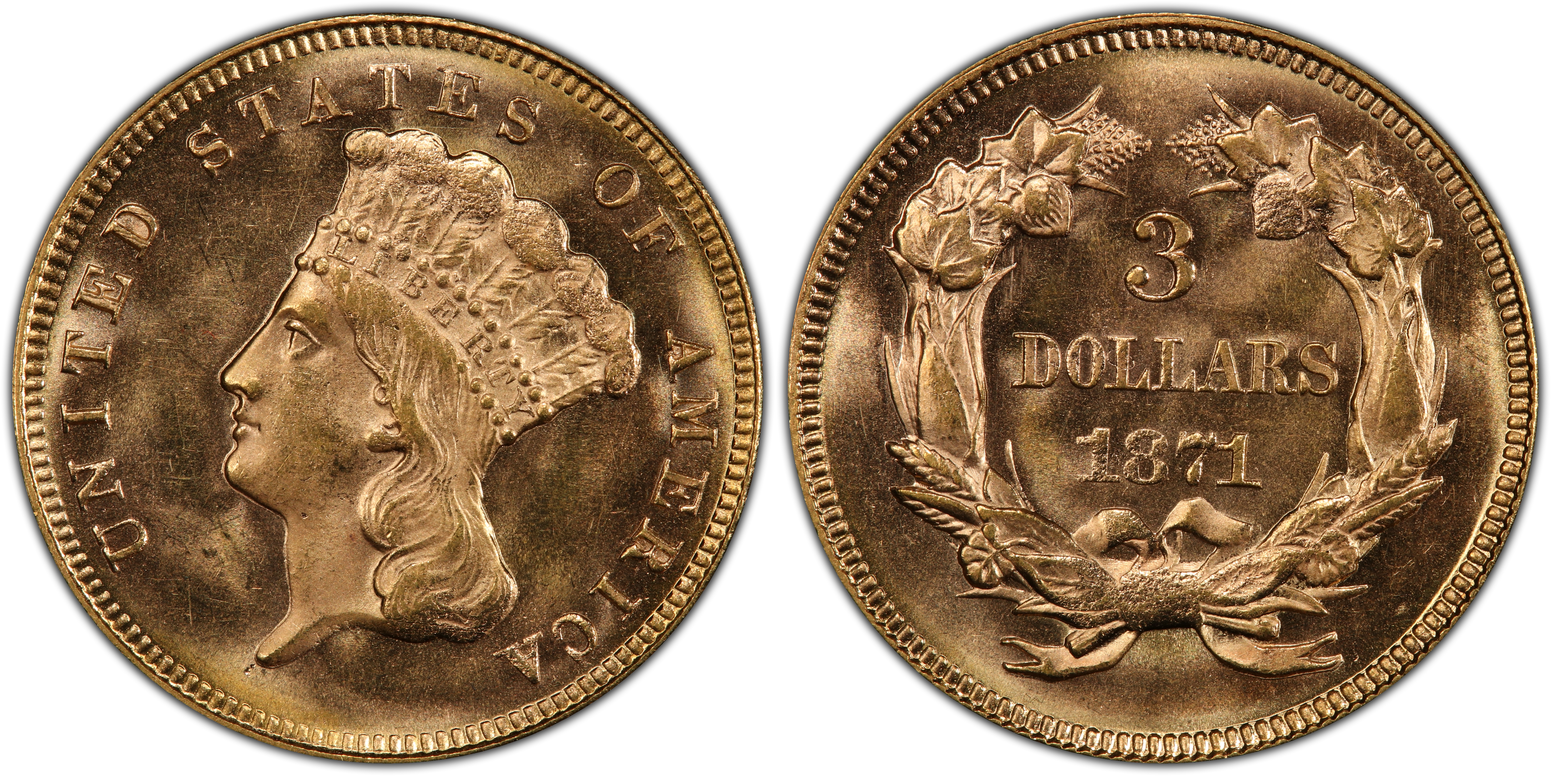 1871 3 Regular Strike Three Dollar PCGS CoinFacts