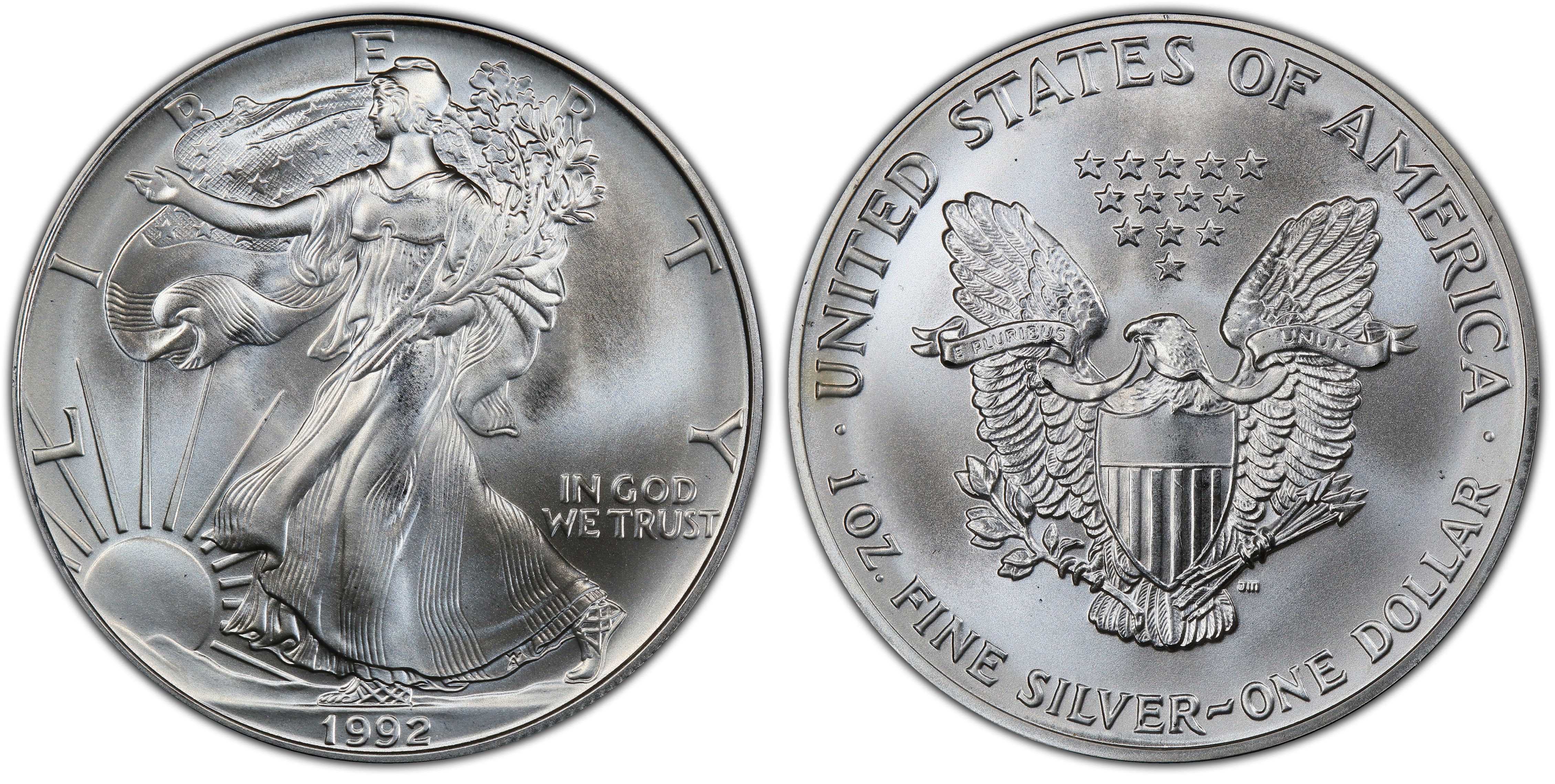1992 American Silver Eagle .999 Fine Silver with Our Certificate of Authenticity Dollar Uncirculated 
