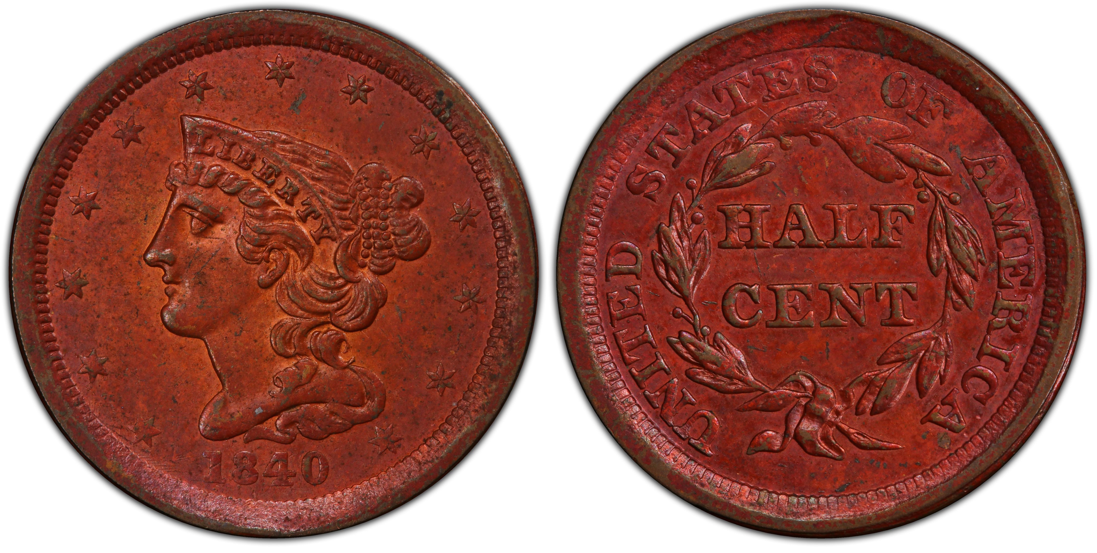 United States ½ Cent (1840-1857 Braided Hair - Half Cent