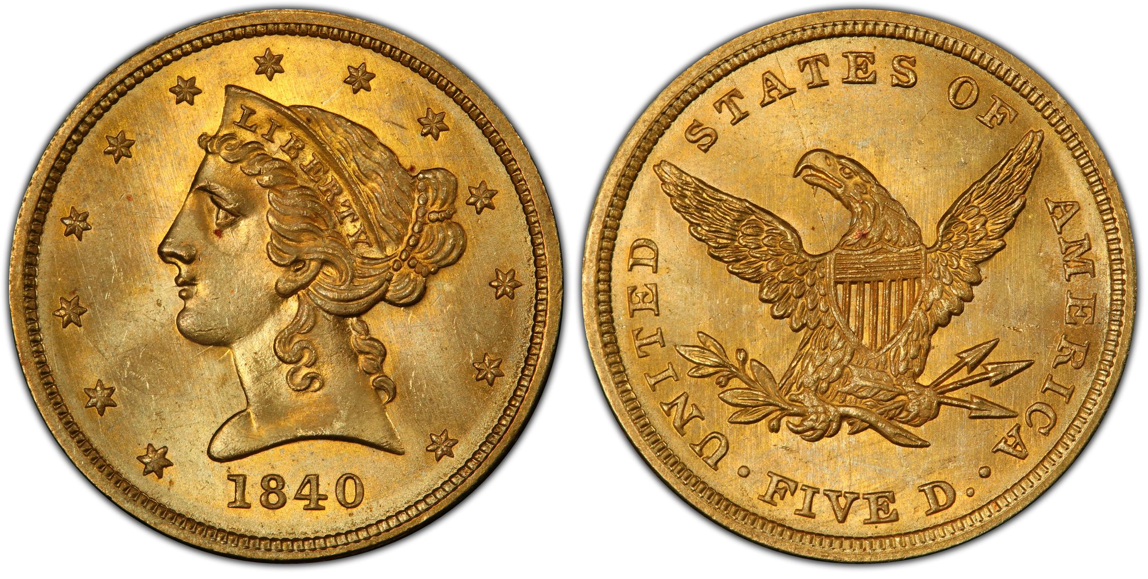 1840 $5 (Regular Strike) Liberty Head $5 - PCGS CoinFacts