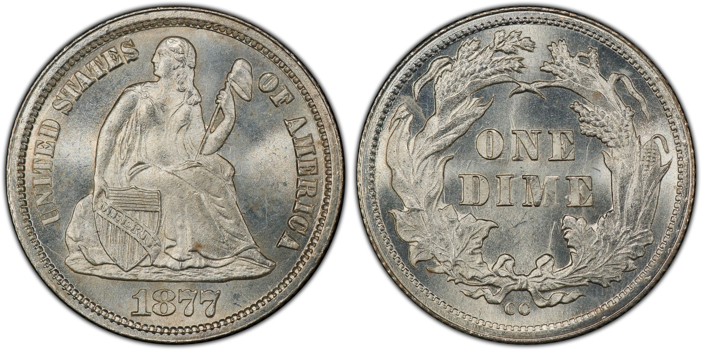 1877-CC 10C (Regular Strike) Liberty Seated Dime - PCGS CoinFacts