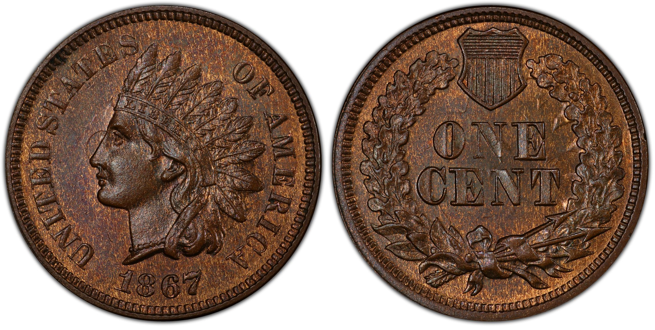 1867 1C, BN (Regular Strike) Indian Cent - PCGS CoinFacts