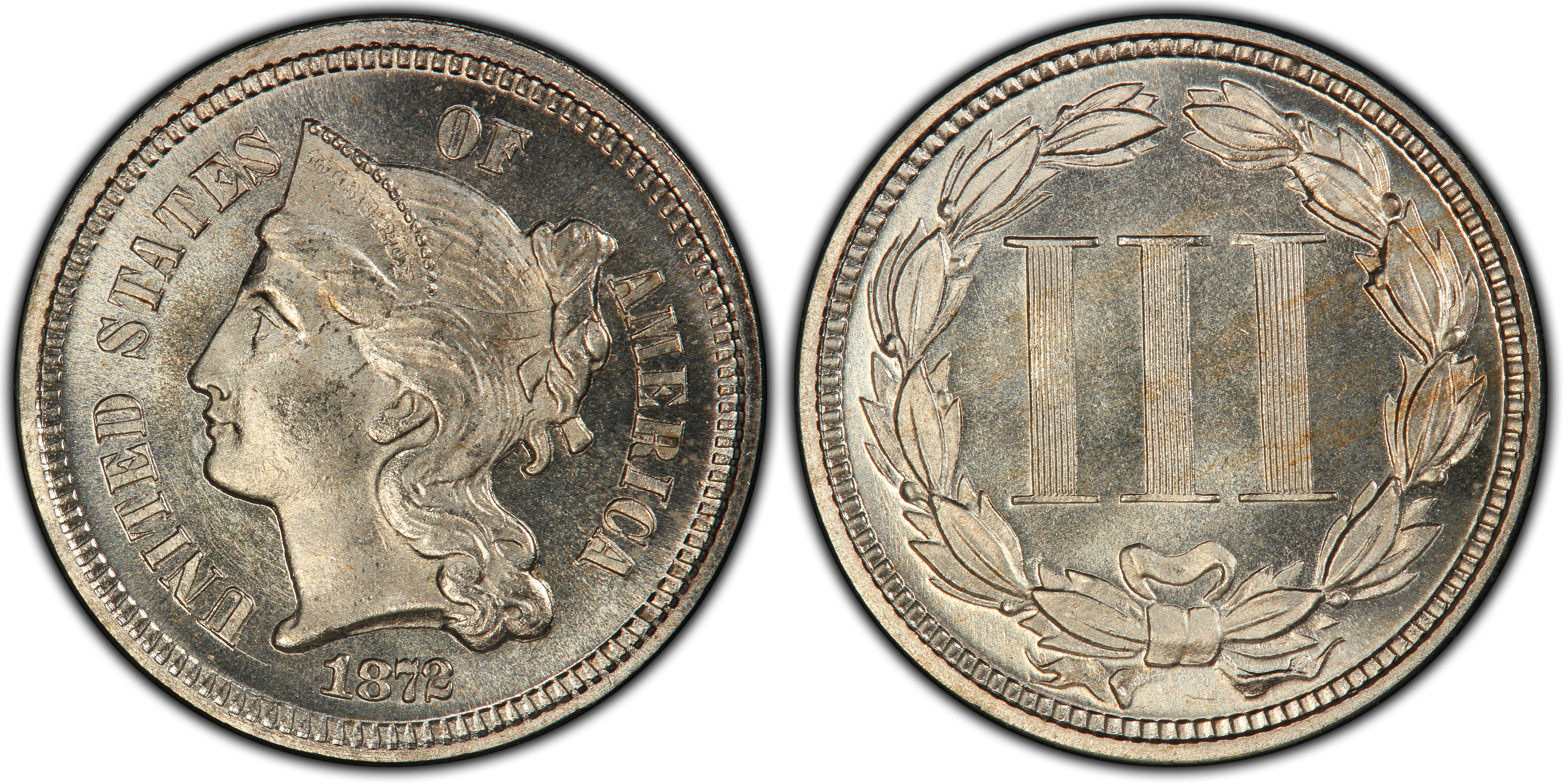 1872 3c Nickel Three Cent Piece Coin Average Circulated 