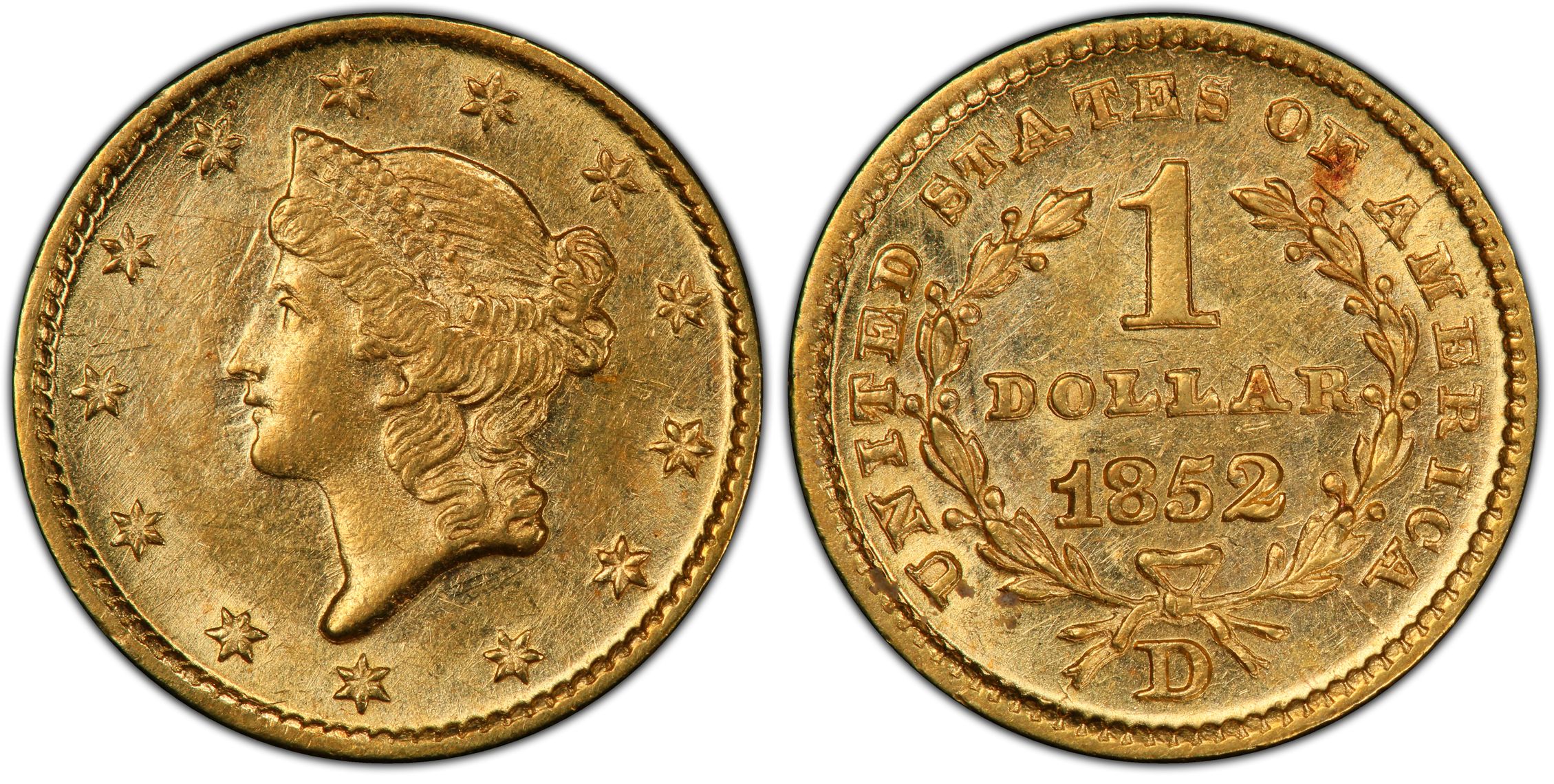 1852-D G$1 (Regular Strike) Gold Dollar - PCGS CoinFacts