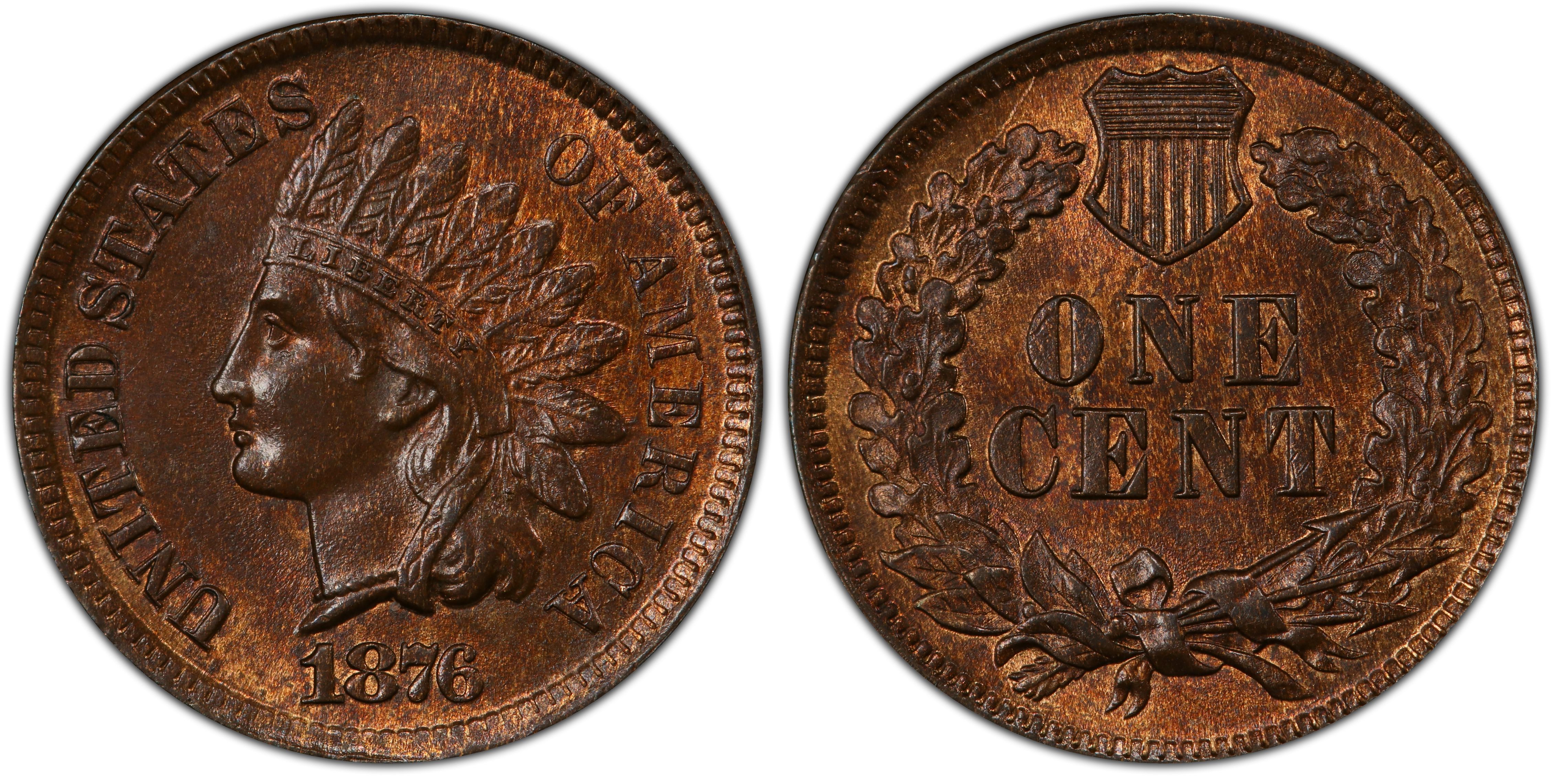 1 cent 1876H Red and Brown PCGS MS-65