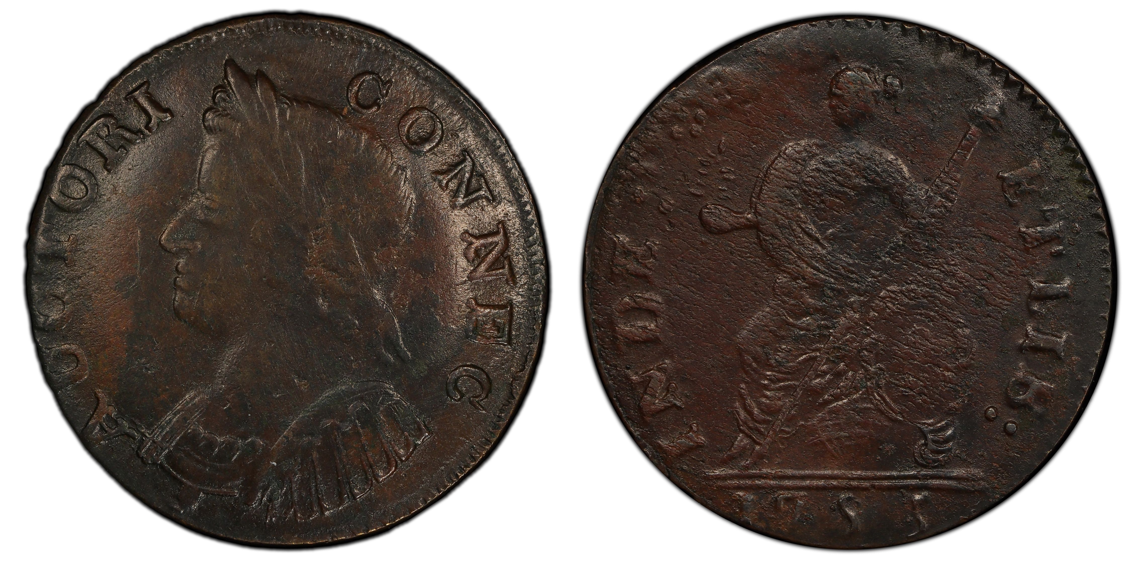 1785 CT 1/2P Bust Left, BN (Regular Strike) Post-1776 States Coinage - PCGS  CoinFacts