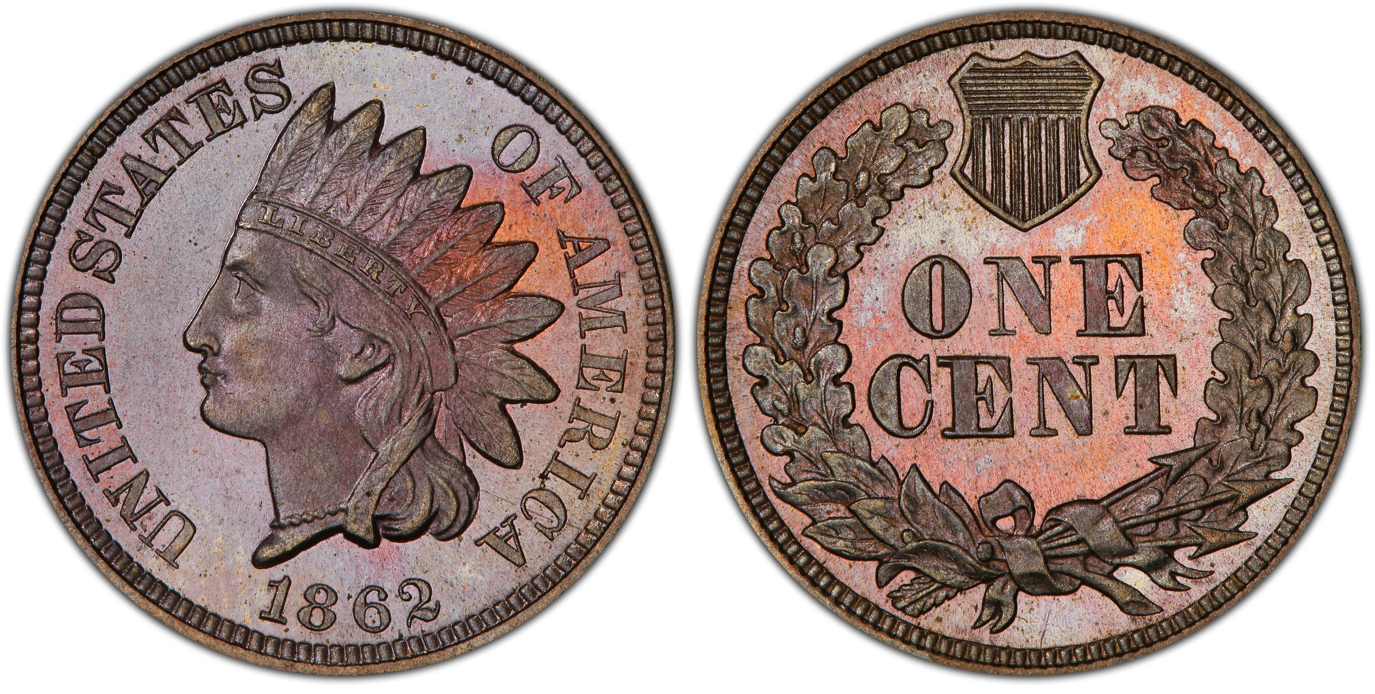 1862 Indian Head Penny in AU condition with superb 2024 color and detail