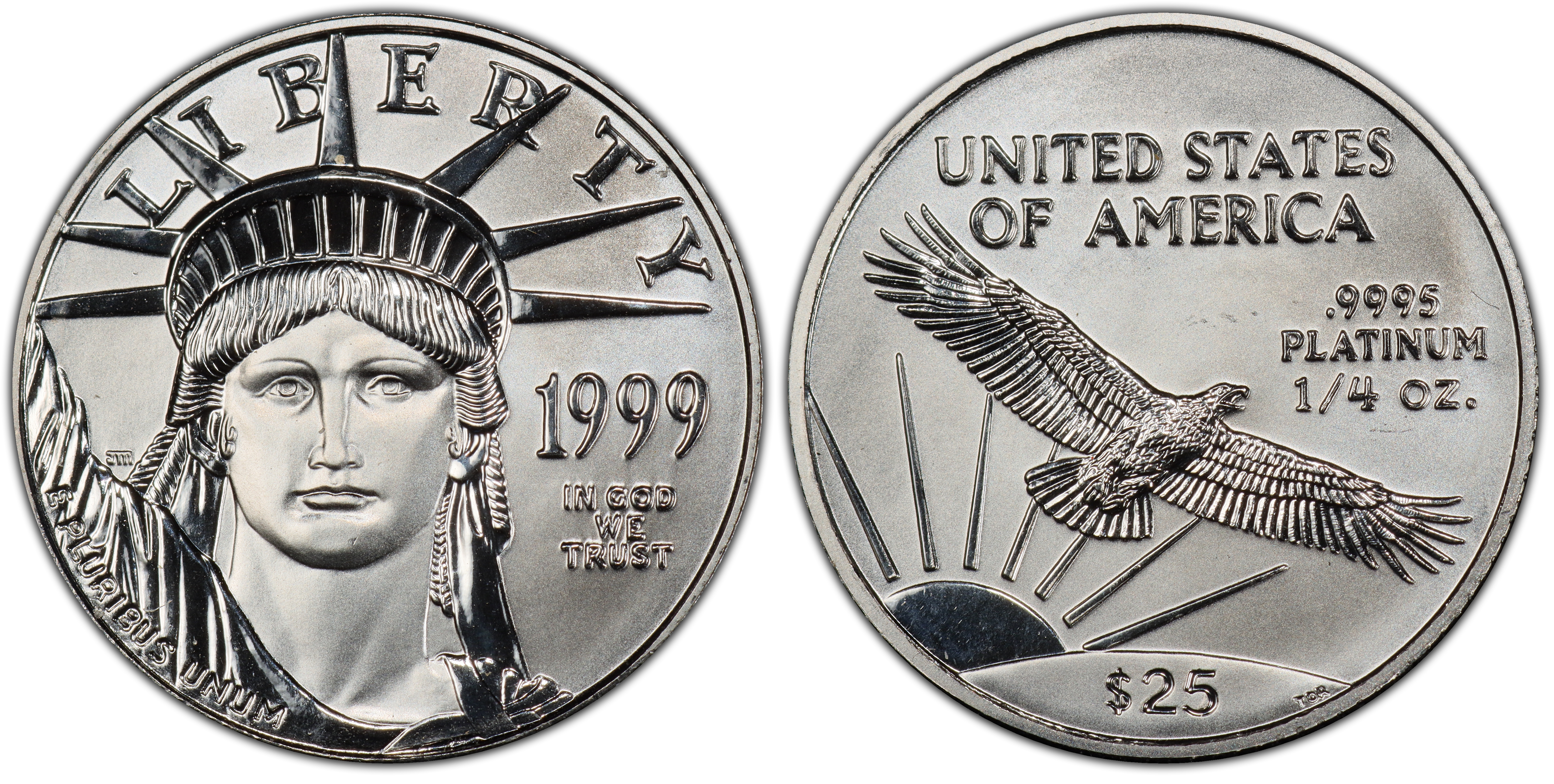 1999 $25 Statue of Liberty (Regular Strike) Platinum Eagles - PCGS