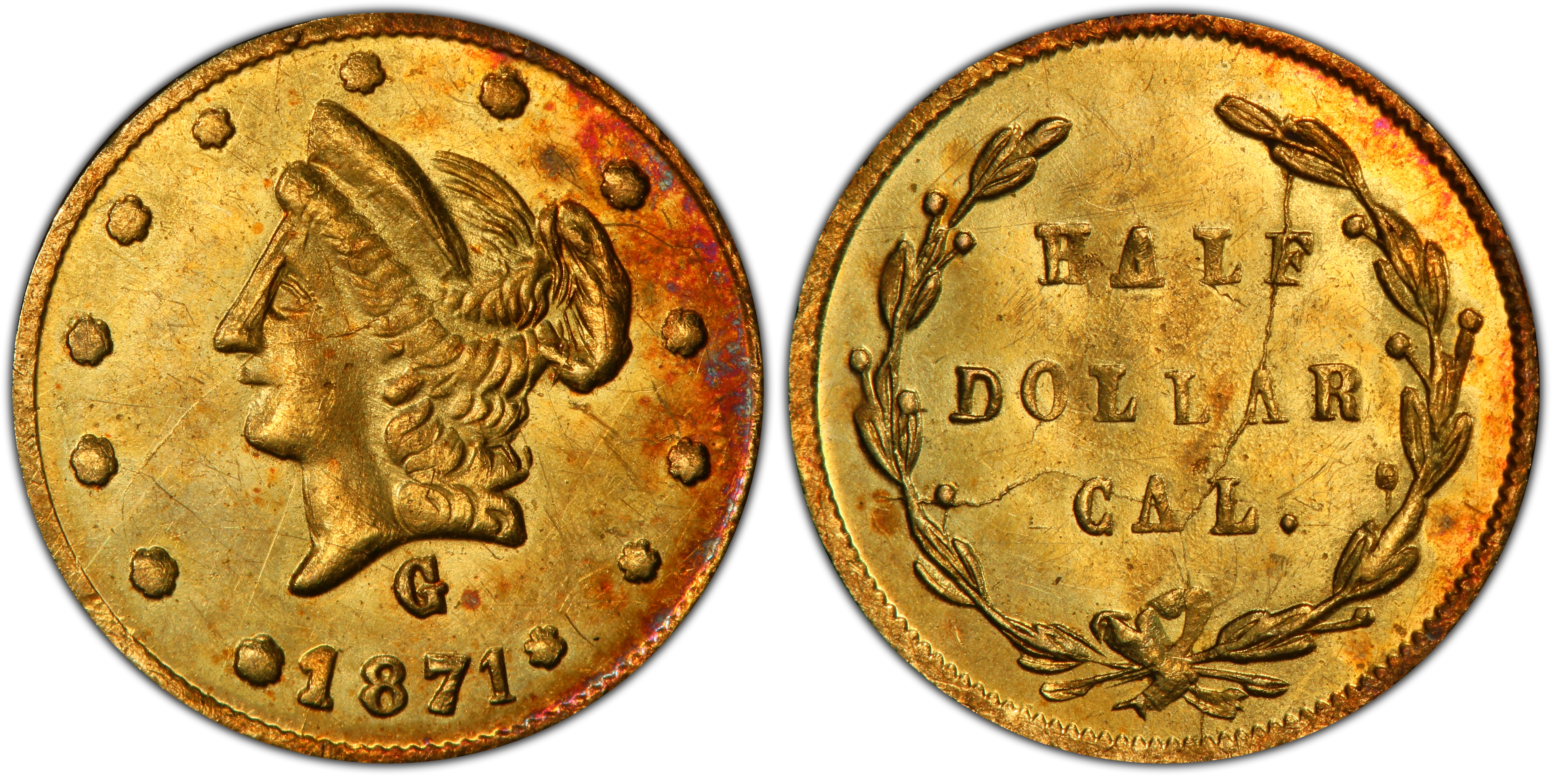 1871 G50C BG-1026 (Regular Strike) California Fractional Gold