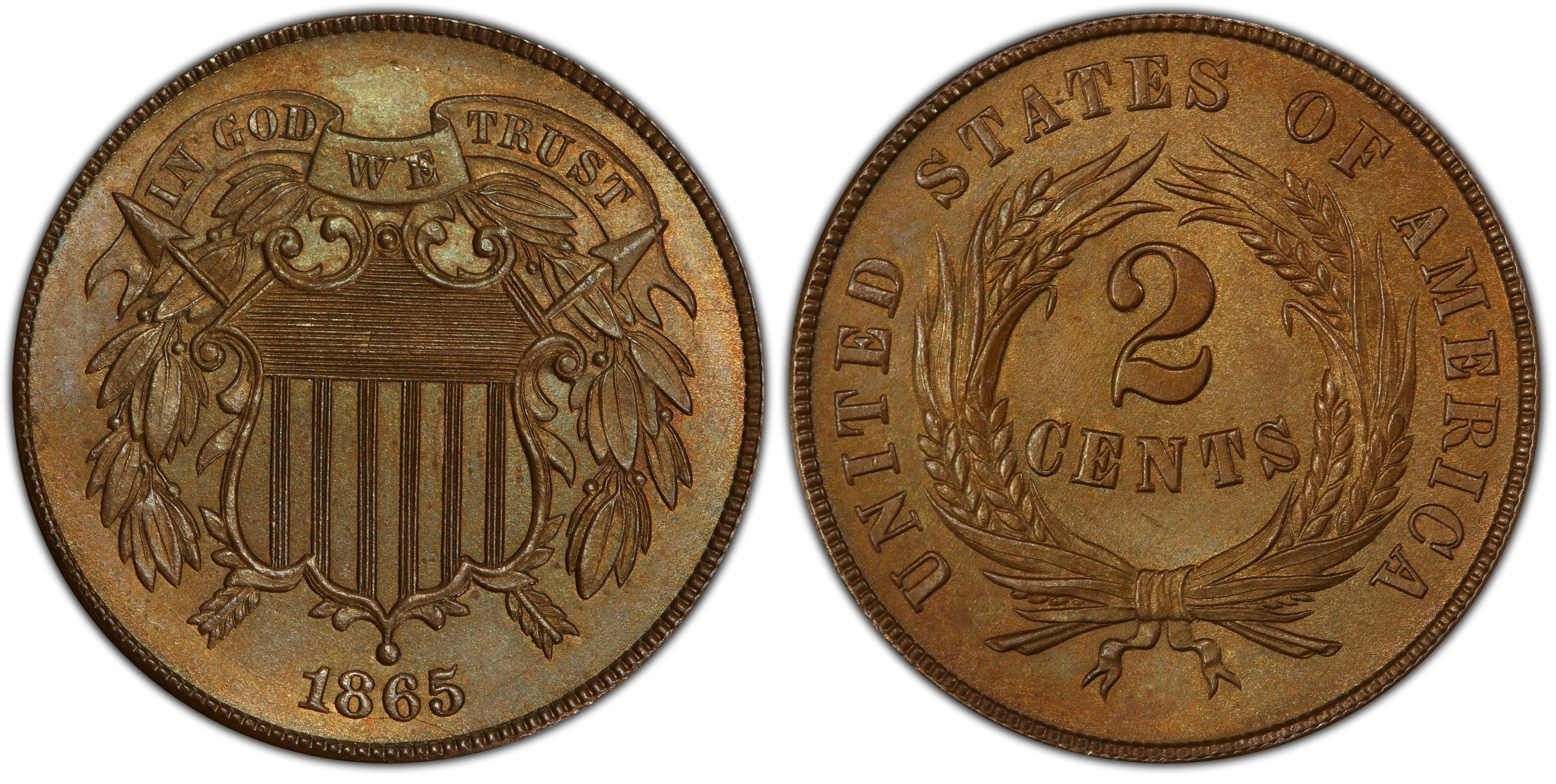 1865 2C Fancy 5 BN Regular Strike Two Cent PCGS CoinFacts