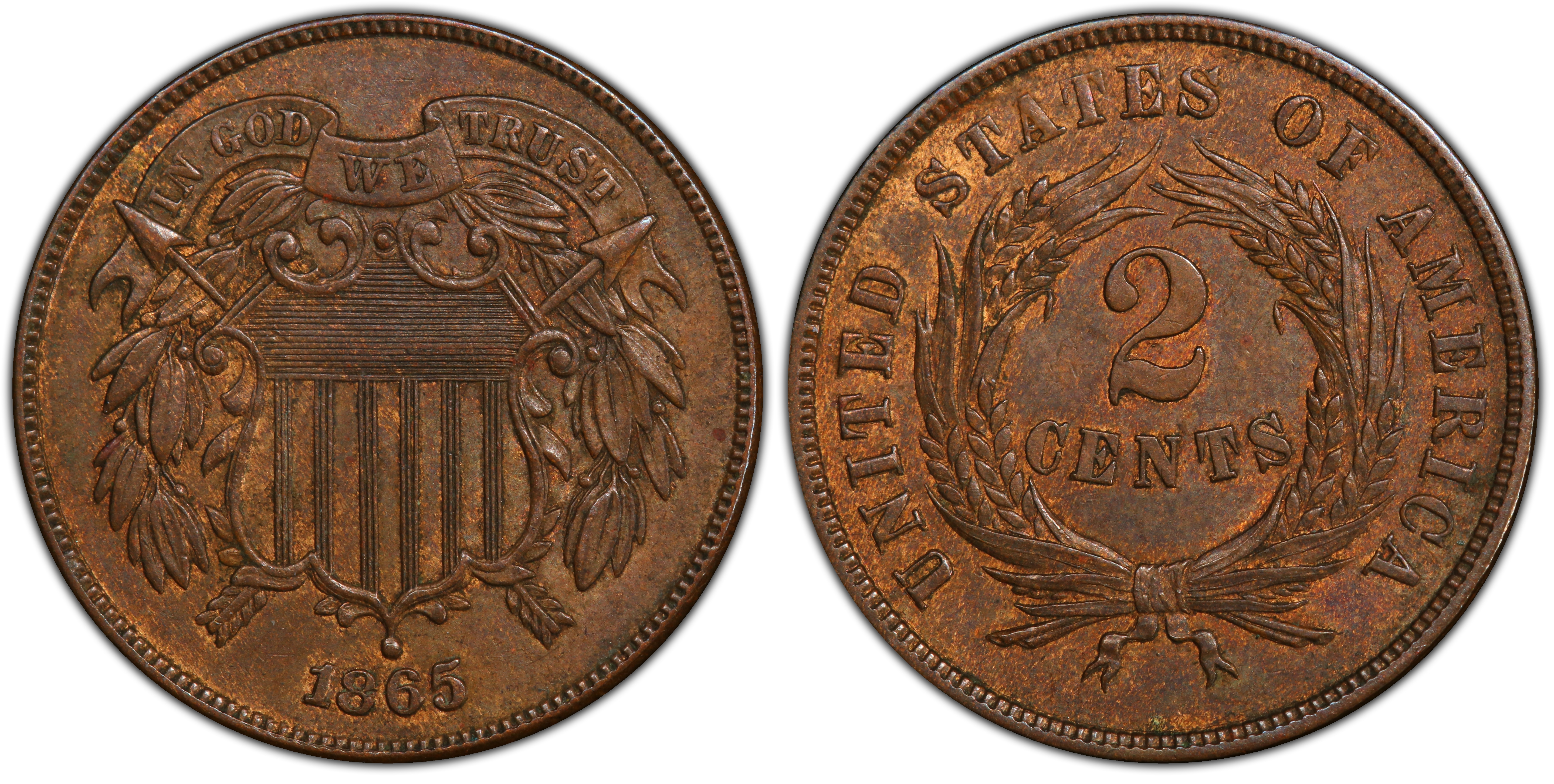 Images Of Two Cent 1865 2c Plain 5 Bn Pcgs Coinfacts